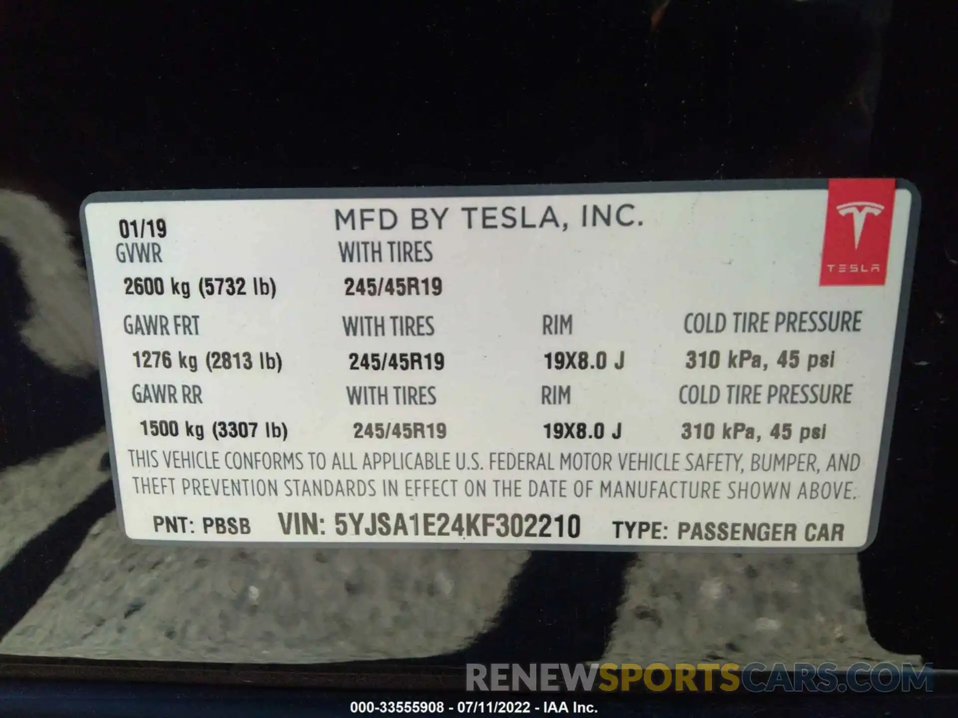 9 Photograph of a damaged car 5YJSA1E24KF302210 TESLA MODEL S 2019