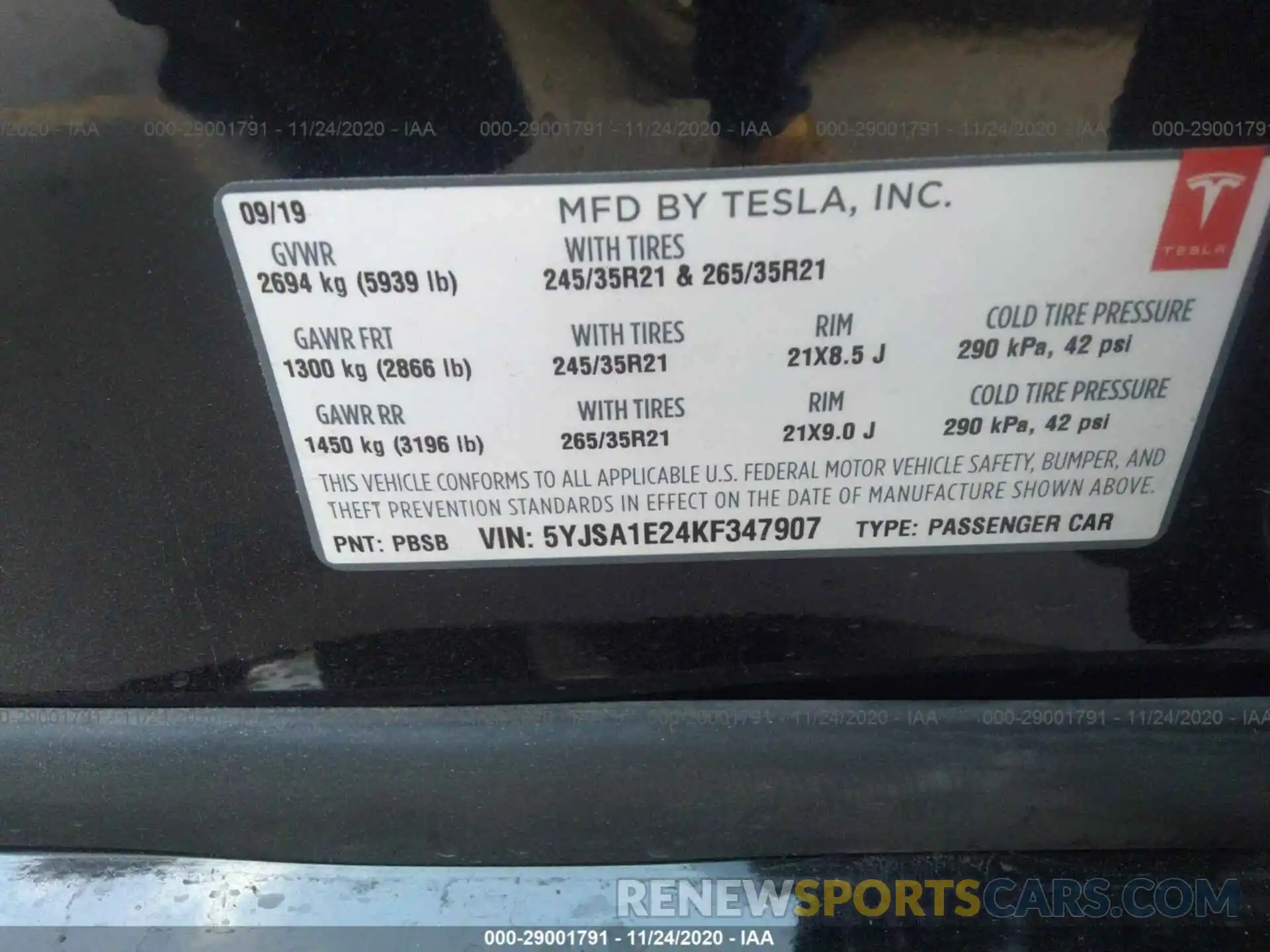 9 Photograph of a damaged car 5YJSA1E24KF347907 TESLA MODEL S 2019