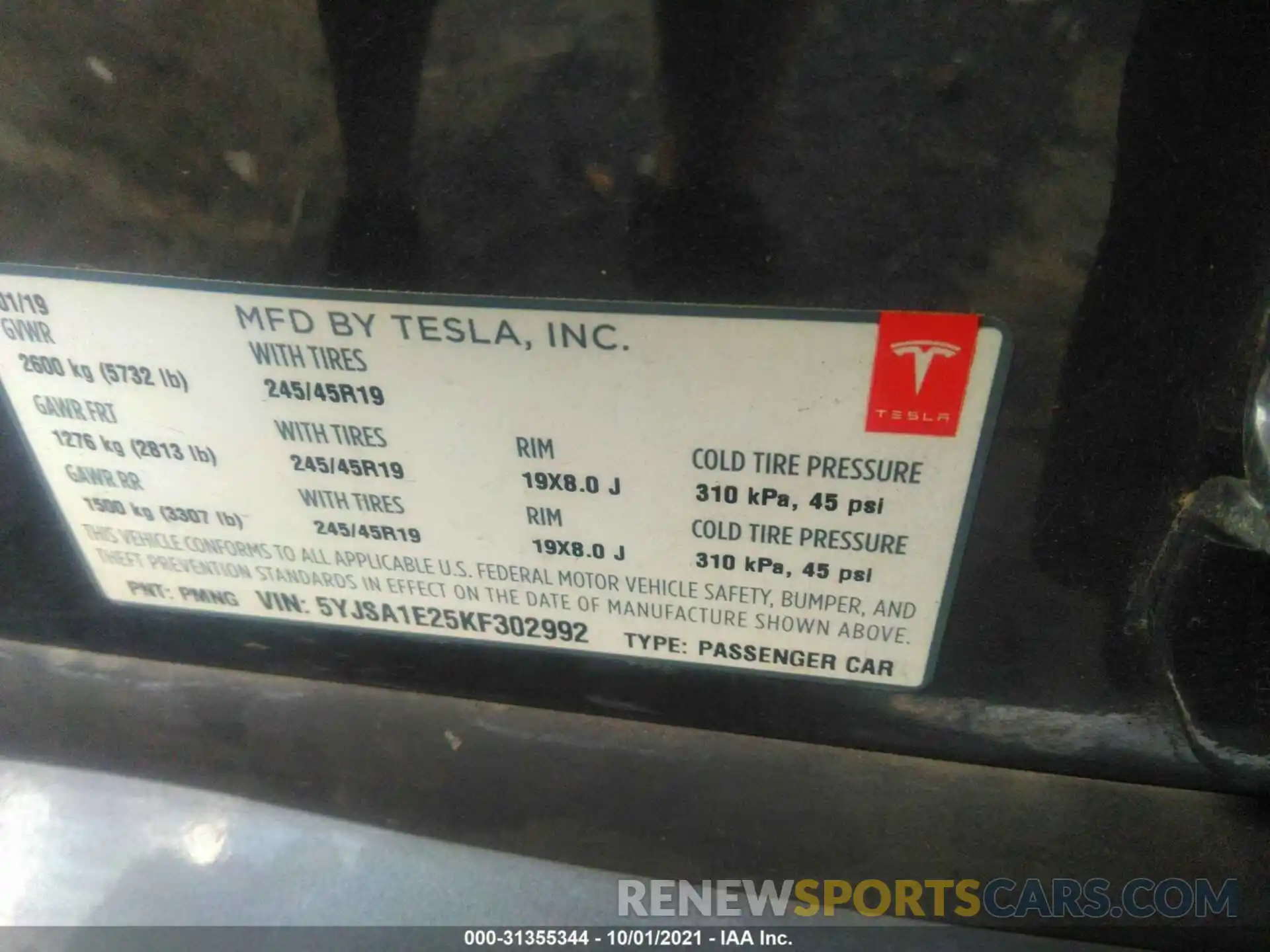 9 Photograph of a damaged car 5YJSA1E25KF302992 TESLA MODEL S 2019