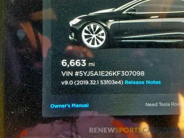 8 Photograph of a damaged car 5YJSA1E26KF307098 TESLA MODEL S 2019