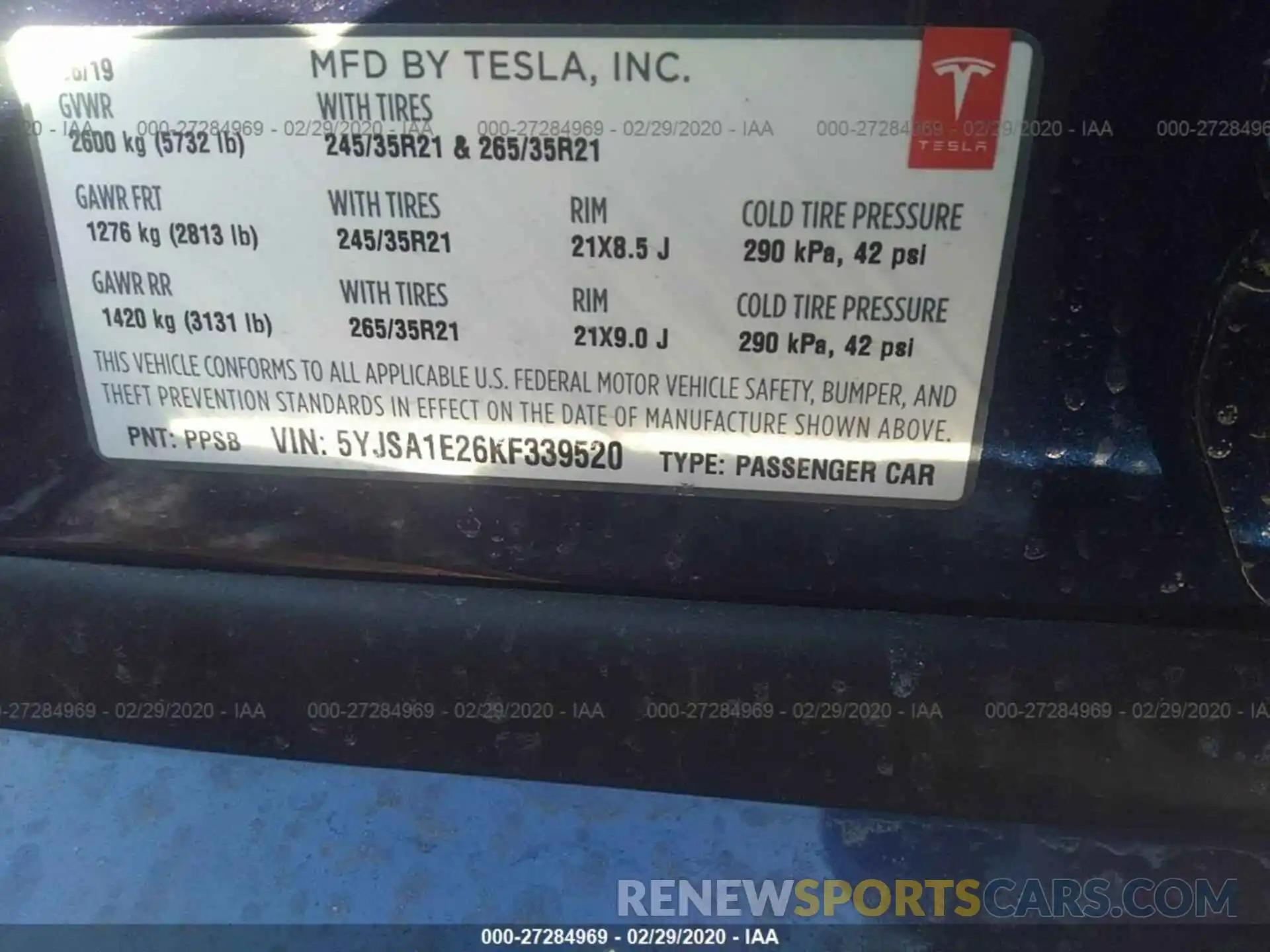 9 Photograph of a damaged car 5YJSA1E26KF339520 TESLA MODEL S 2019