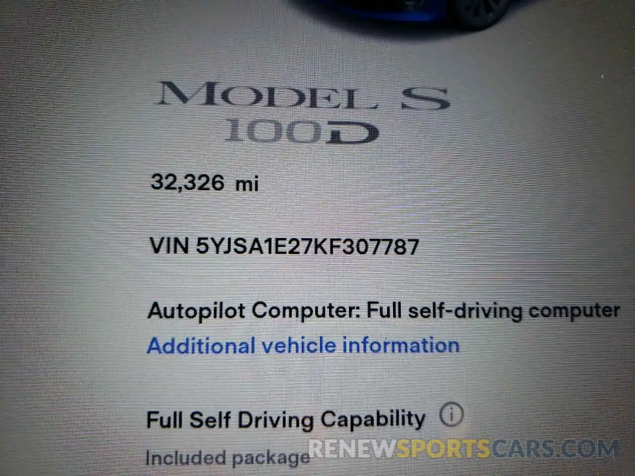 8 Photograph of a damaged car 5YJSA1E27KF307787 TESLA MODEL S 2019