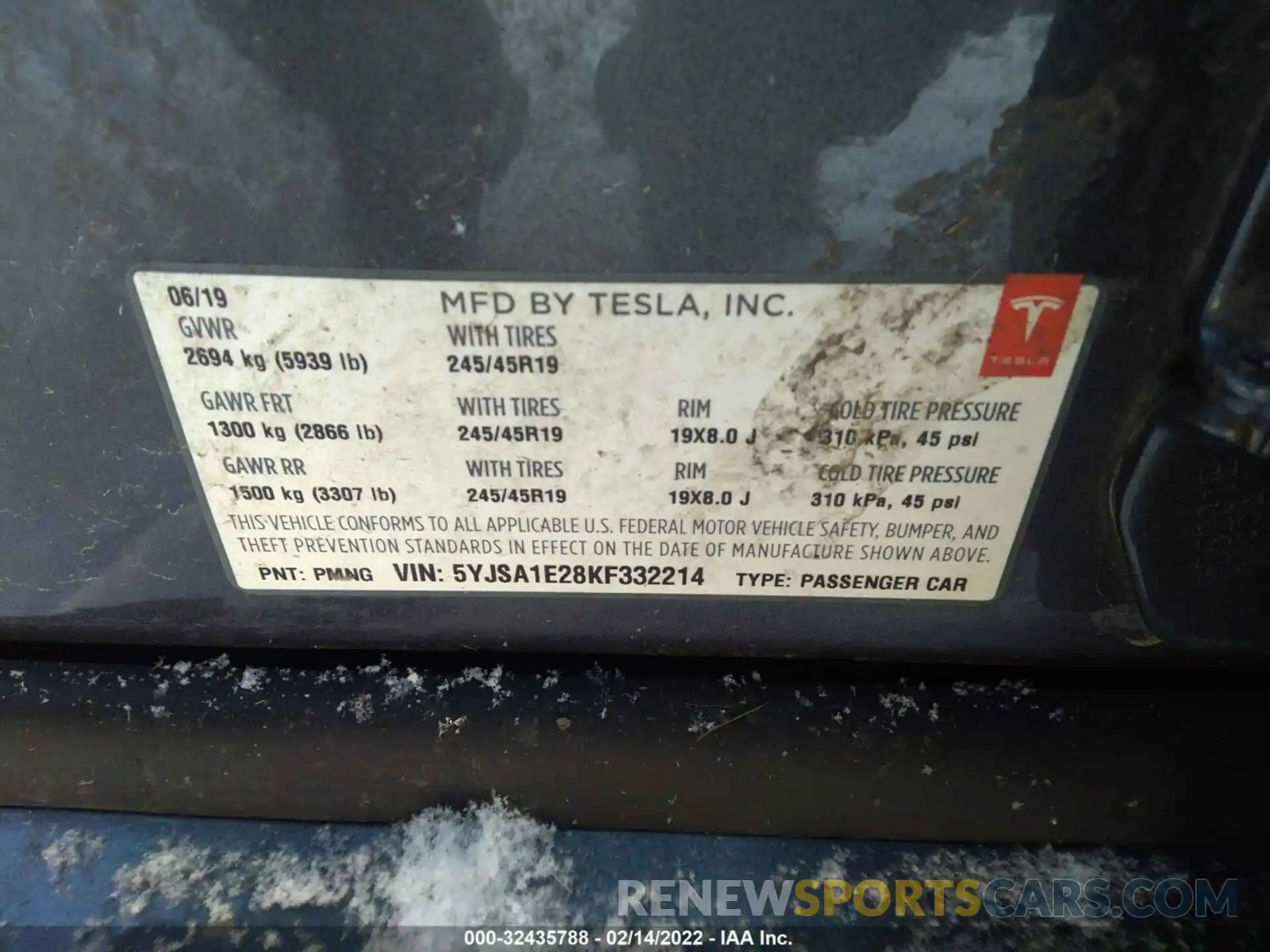 9 Фотография поврежденного автомобиля 5YJSA1E28KF332214 TESLA MODEL S 2019