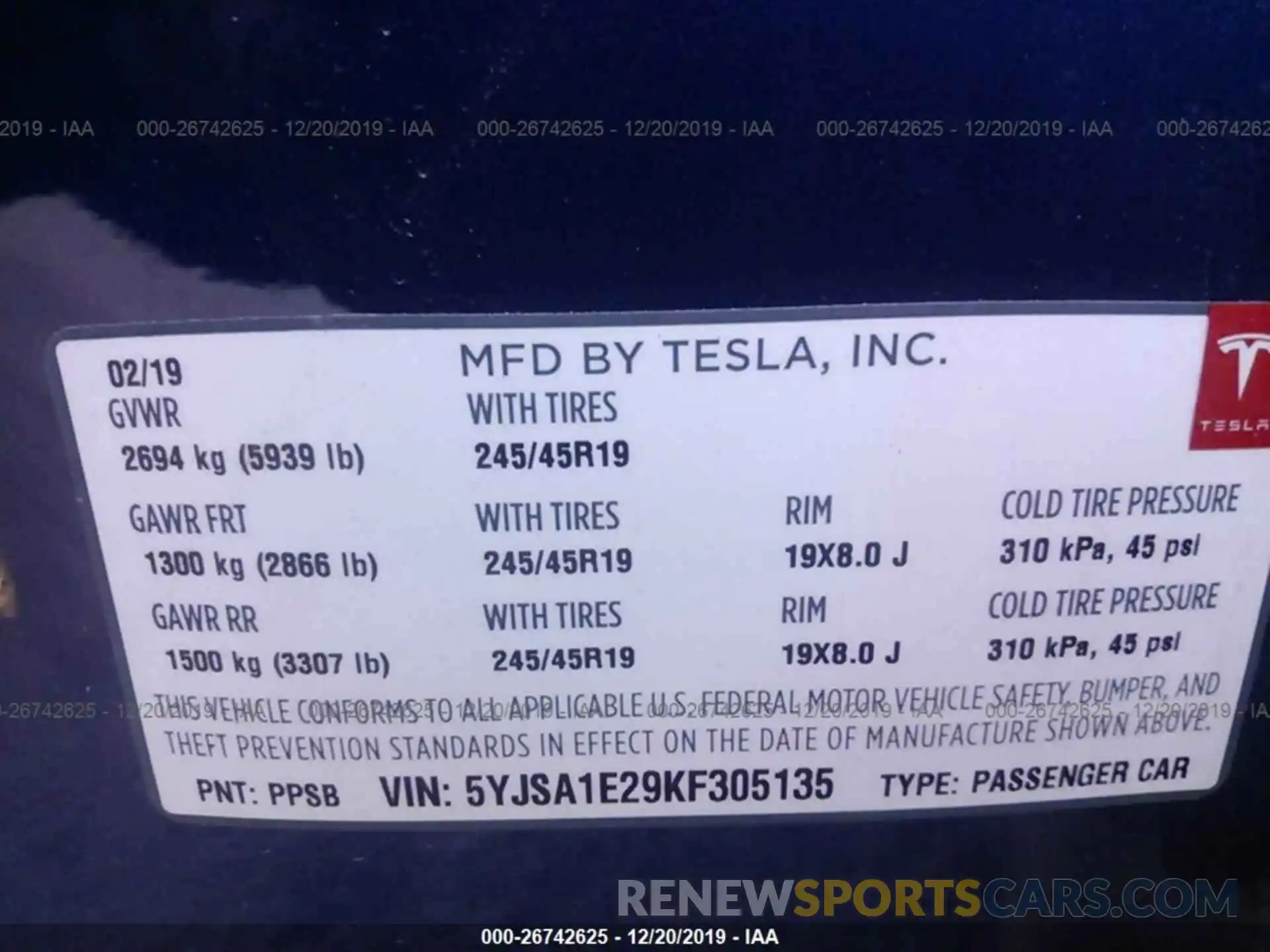 9 Photograph of a damaged car 5YJSA1E29KF305135 TESLA MODEL S 2019