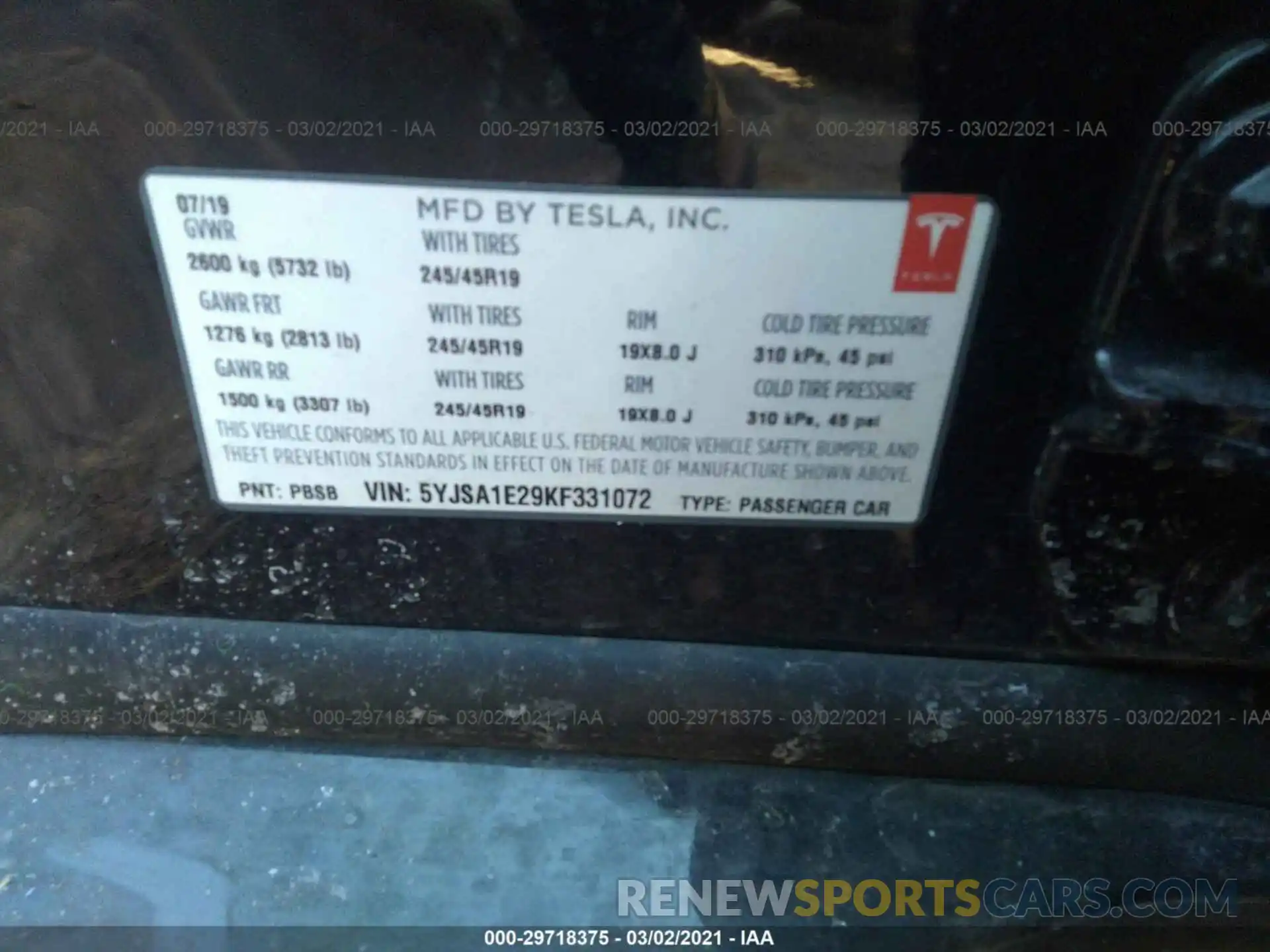 9 Photograph of a damaged car 5YJSA1E29KF331072 TESLA MODEL S 2019