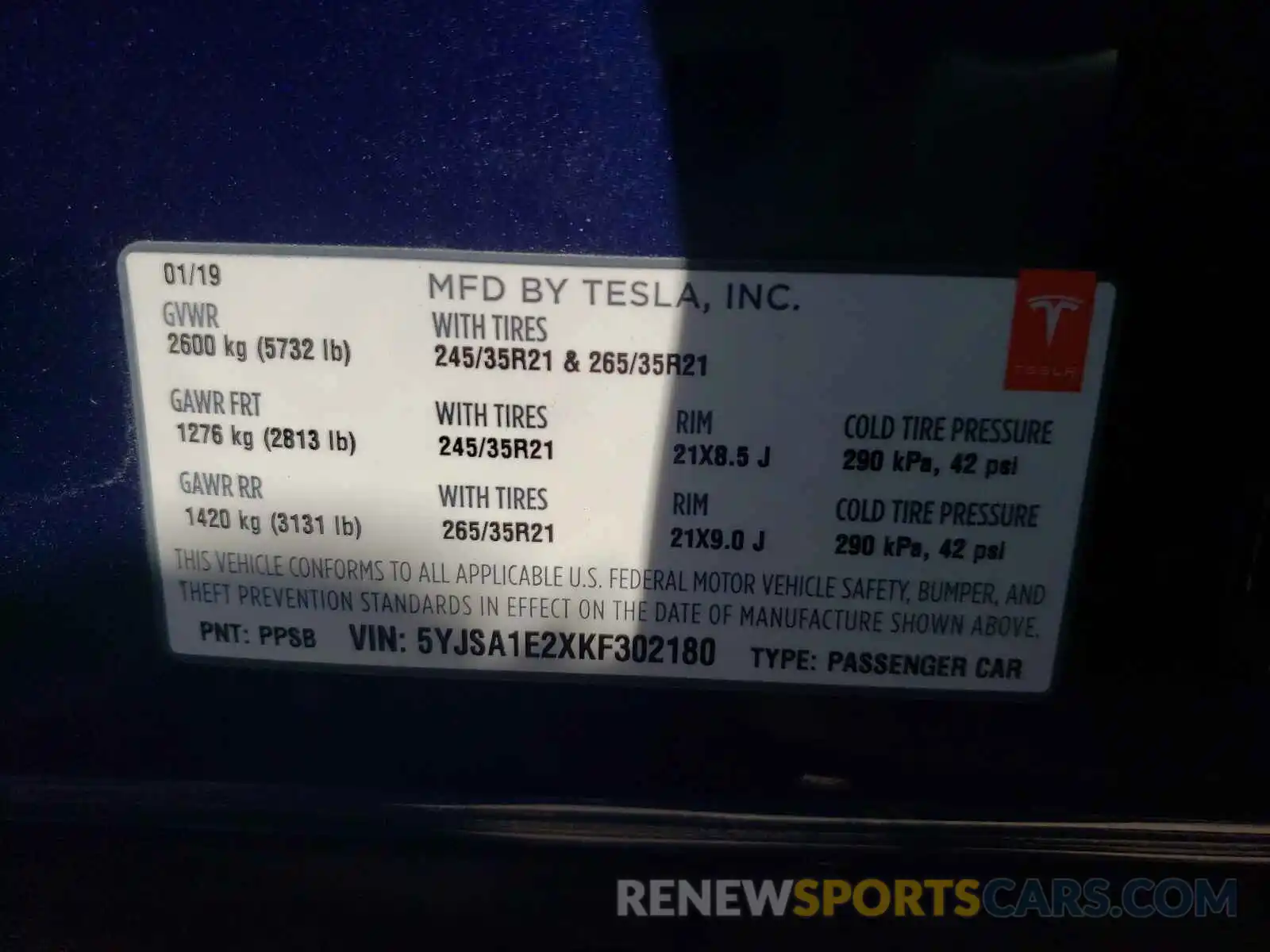 10 Photograph of a damaged car 5YJSA1E2XKF302180 TESLA MODEL S 2019