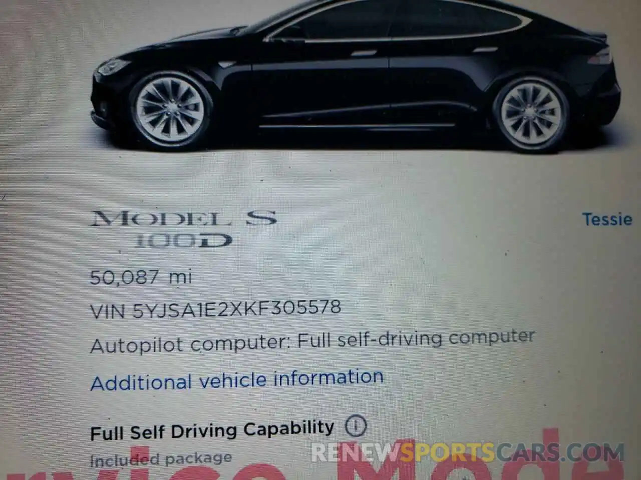 8 Фотография поврежденного автомобиля 5YJSA1E2XKF305578 TESLA MODEL S 2019