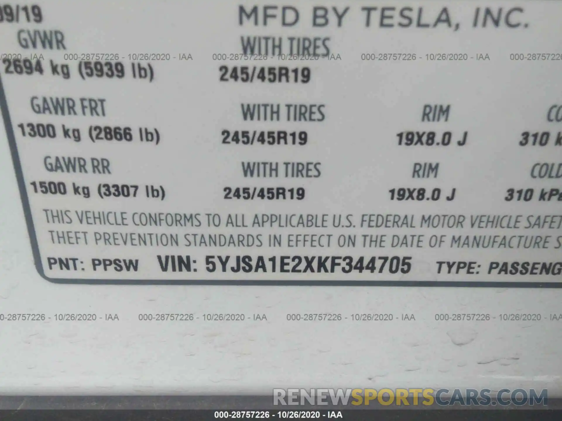 9 Photograph of a damaged car 5YJSA1E2XKF344705 TESLA MODEL S 2019