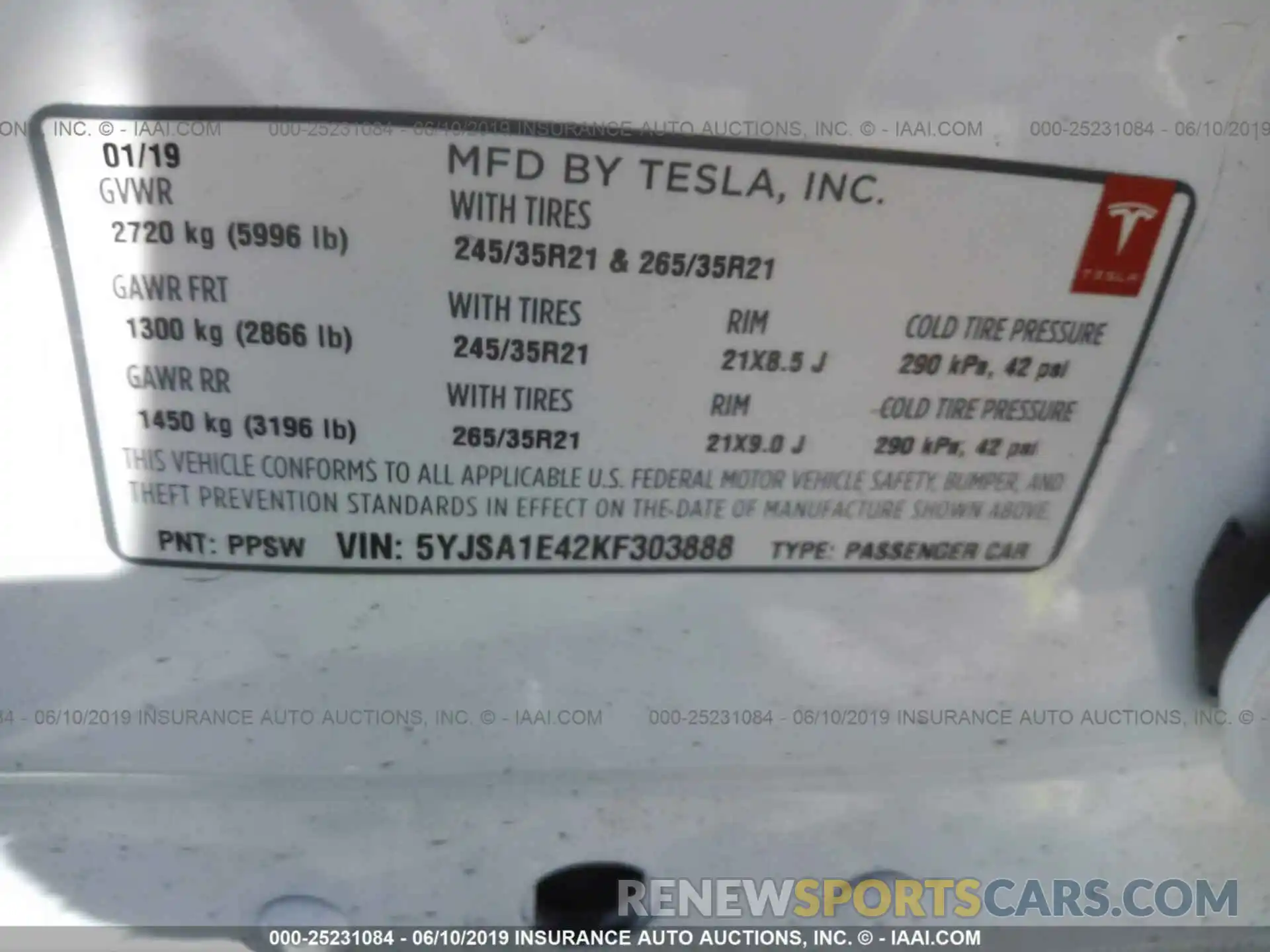 9 Photograph of a damaged car 5YJSA1E42KF303888 TESLA MODEL S 2019