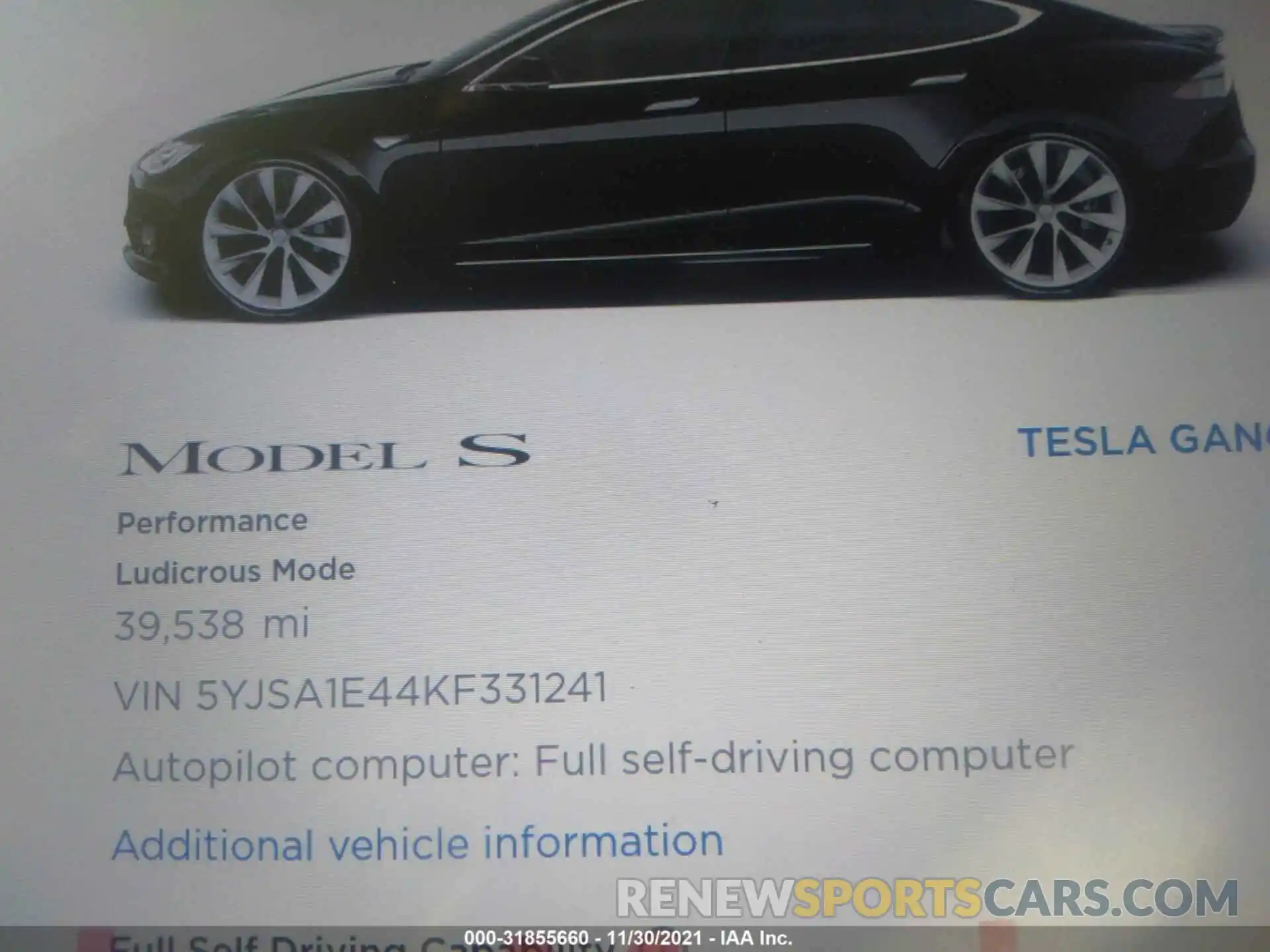 7 Photograph of a damaged car 5YJSA1E44KF331241 TESLA MODEL S 2019