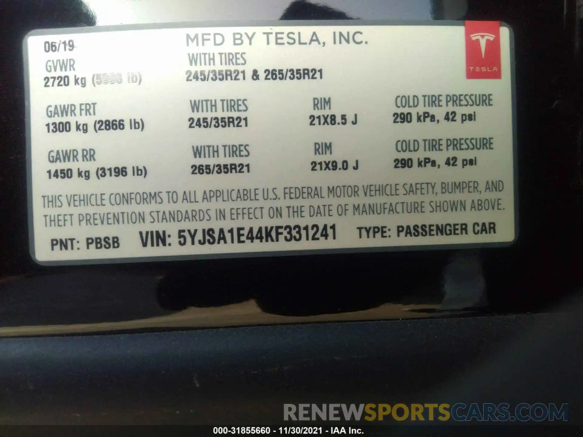 9 Photograph of a damaged car 5YJSA1E44KF331241 TESLA MODEL S 2019