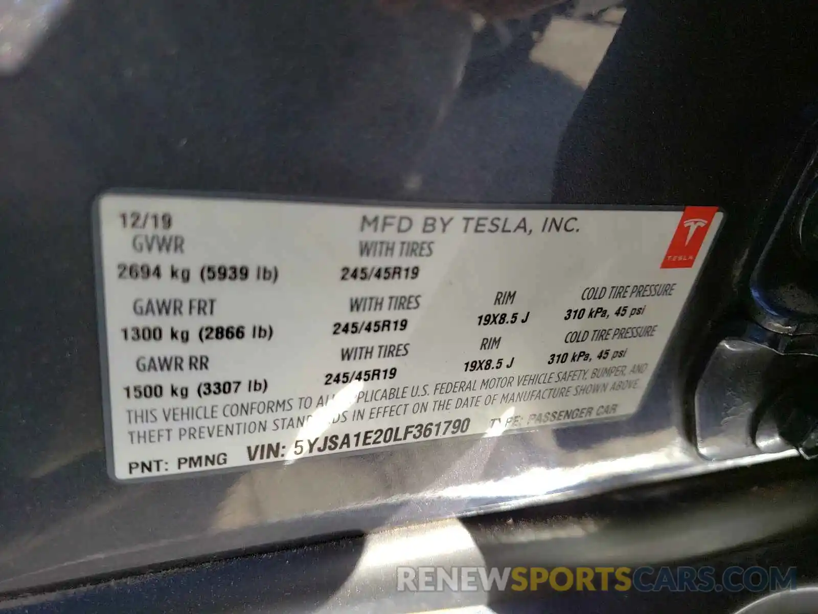 10 Photograph of a damaged car 5YJSA1E20LF361790 TESLA MODEL S 2020