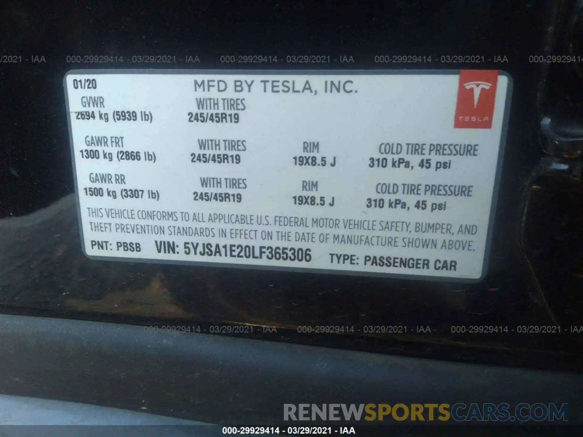 9 Photograph of a damaged car 5YJSA1E20LF365306 TESLA MODEL S 2020