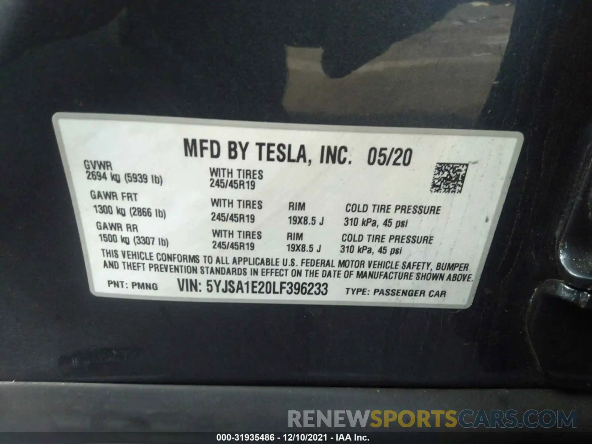 9 Фотография поврежденного автомобиля 5YJSA1E20LF396233 TESLA MODEL S 2020