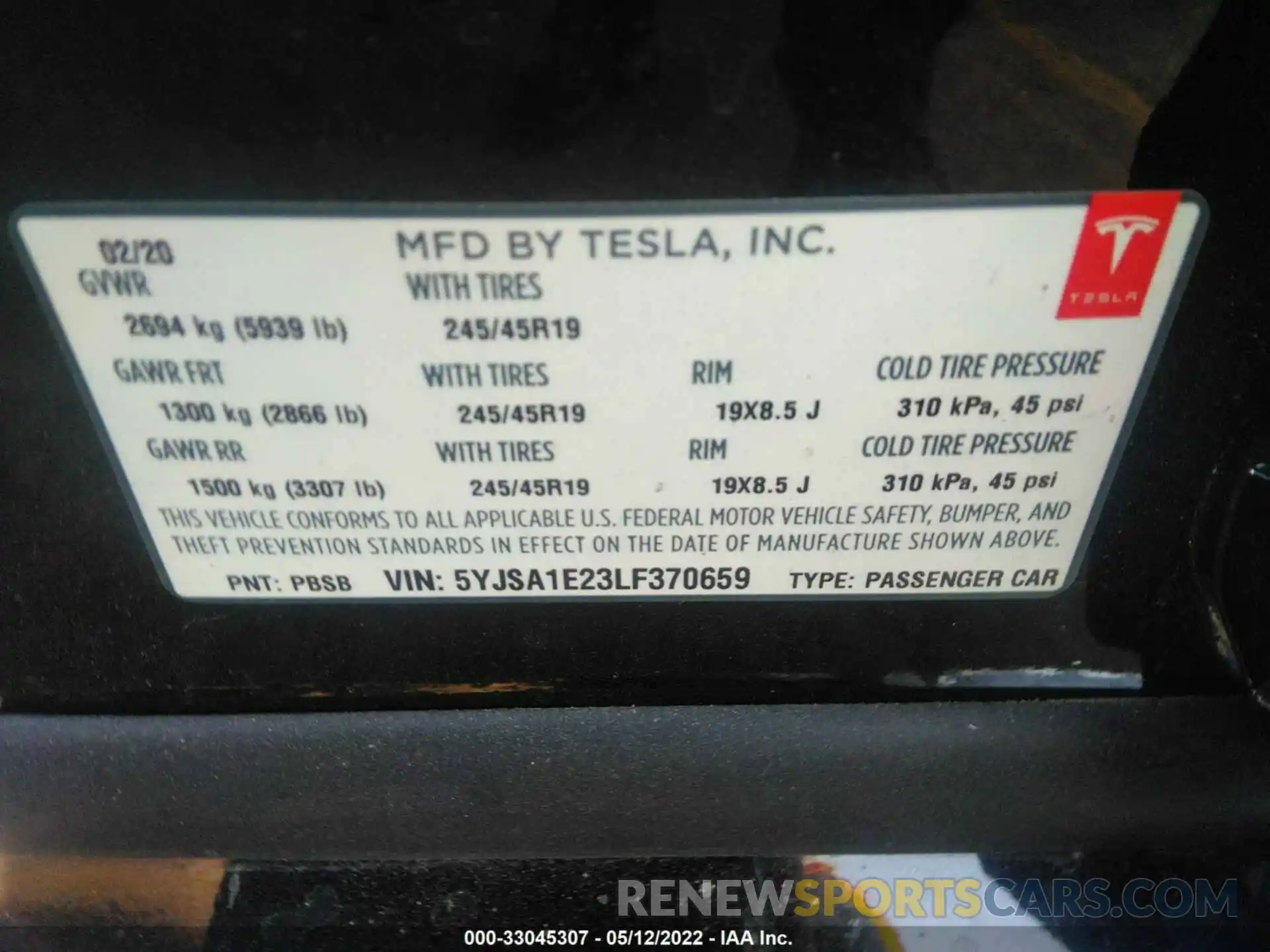 9 Фотография поврежденного автомобиля 5YJSA1E23LF370659 TESLA MODEL S 2020