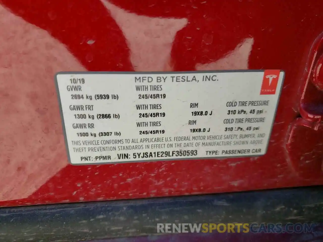 10 Photograph of a damaged car 5YJSA1E29LF350593 TESLA MODEL S 2020