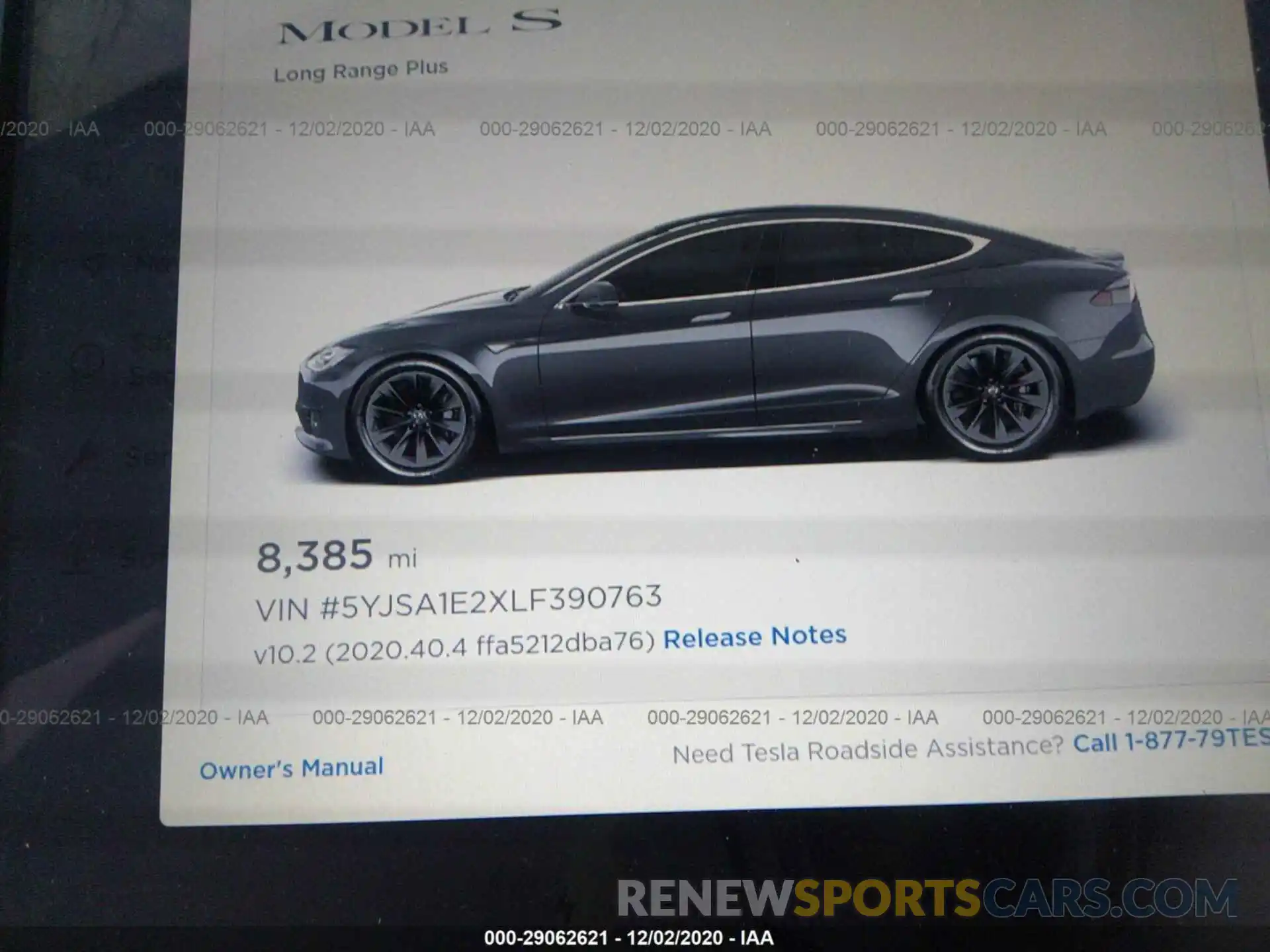 7 Фотография поврежденного автомобиля 5YJSA1E2XLF390763 TESLA MODEL S 2020