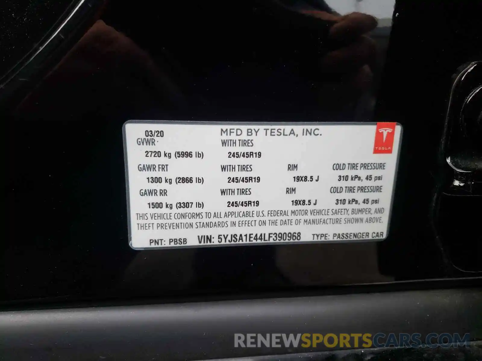 10 Photograph of a damaged car 5YJSA1E44LF390968 TESLA MODEL S 2020