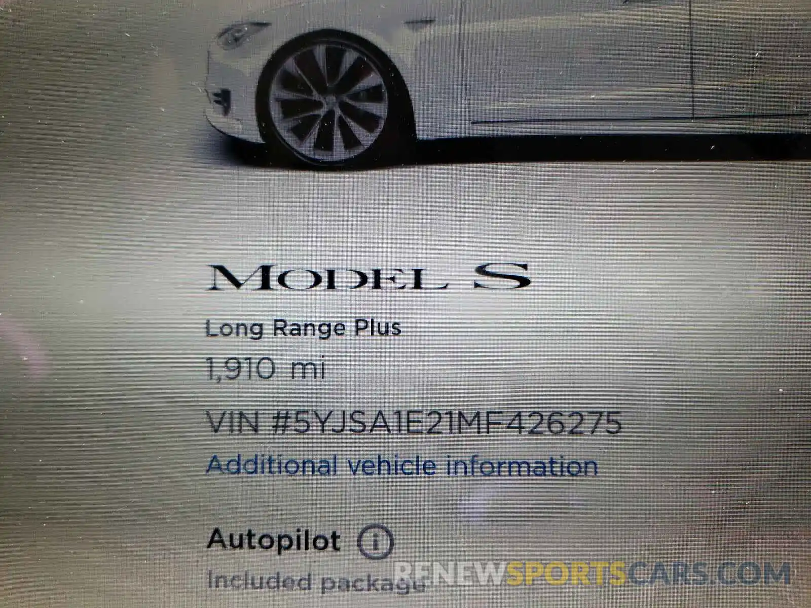 8 Photograph of a damaged car 5YJSA1E21MF426275 TESLA MODEL S 2021