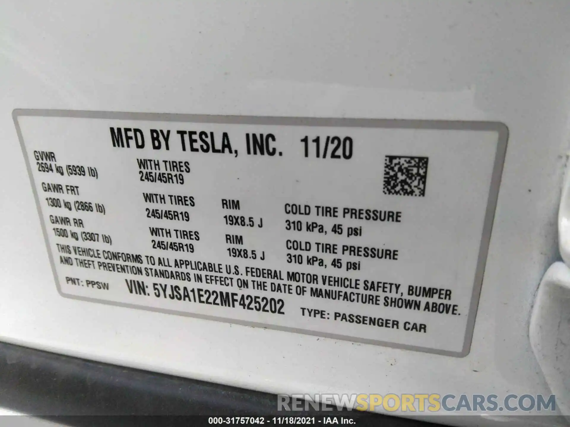 9 Photograph of a damaged car 5YJSA1E22MF425202 TESLA MODEL S 2021