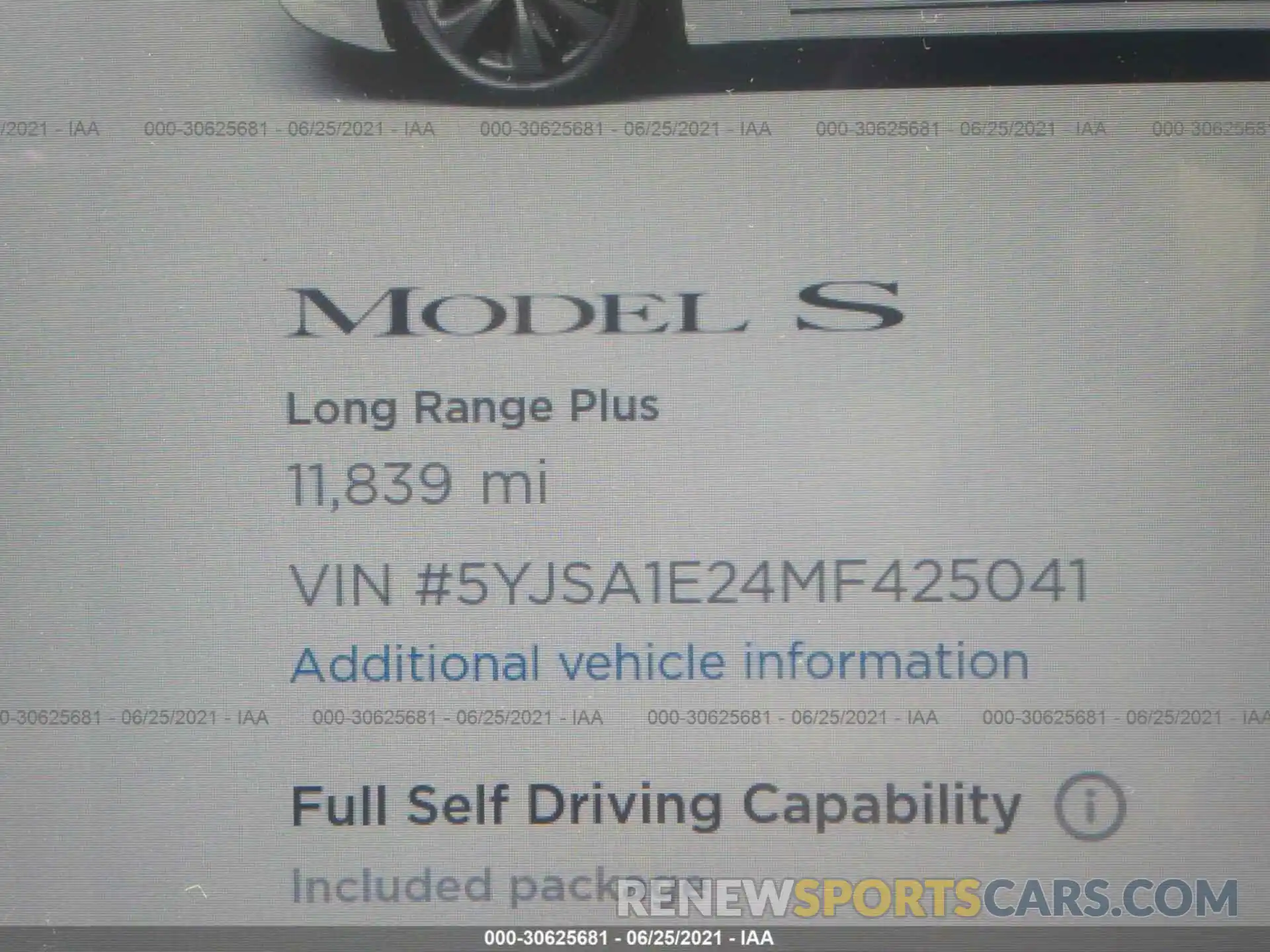 9 Photograph of a damaged car 5YJSA1E24MF425041 TESLA MODEL S 2021