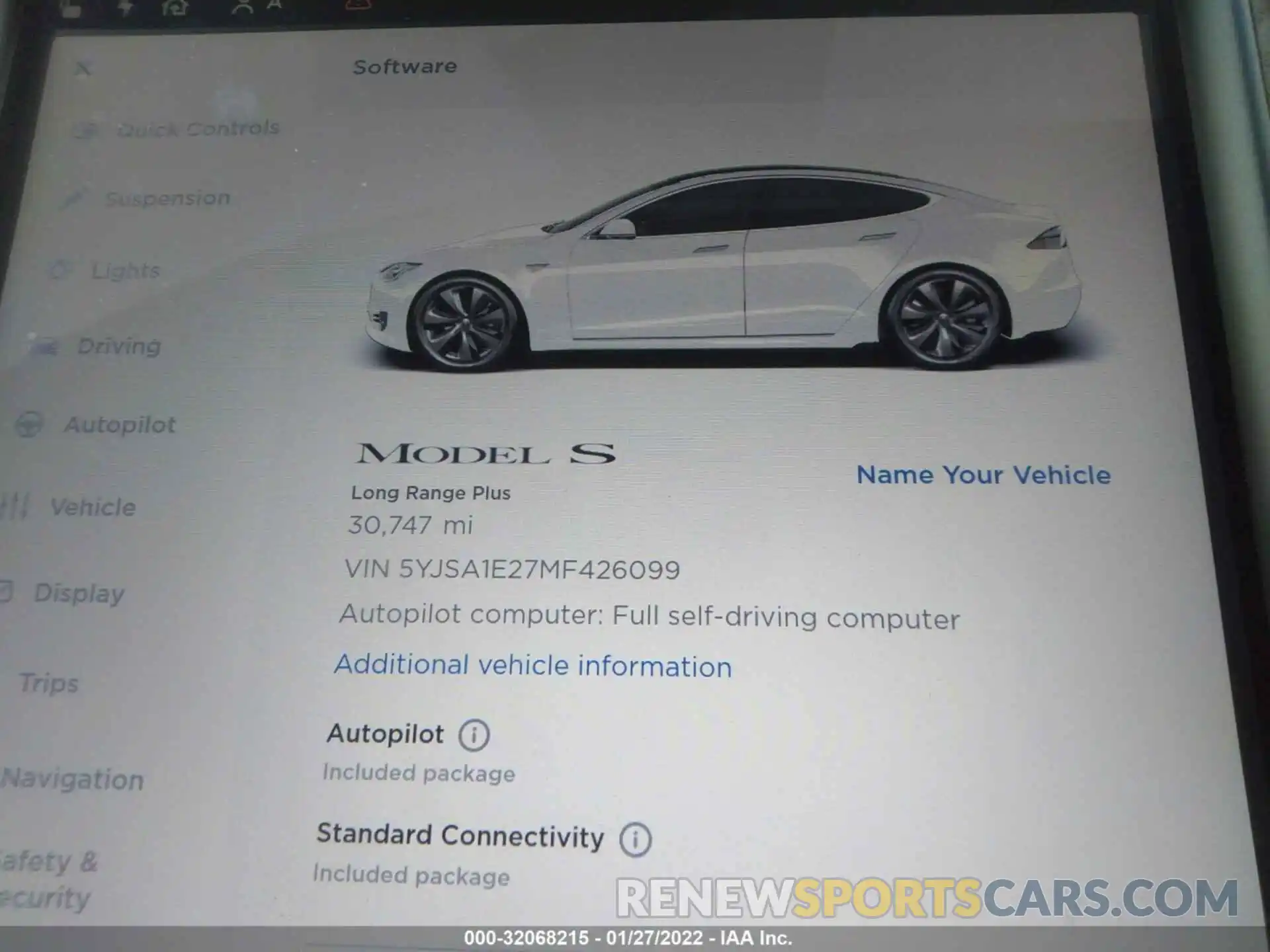 9 Photograph of a damaged car 5YJSA1E27MF426099 TESLA MODEL S 2021