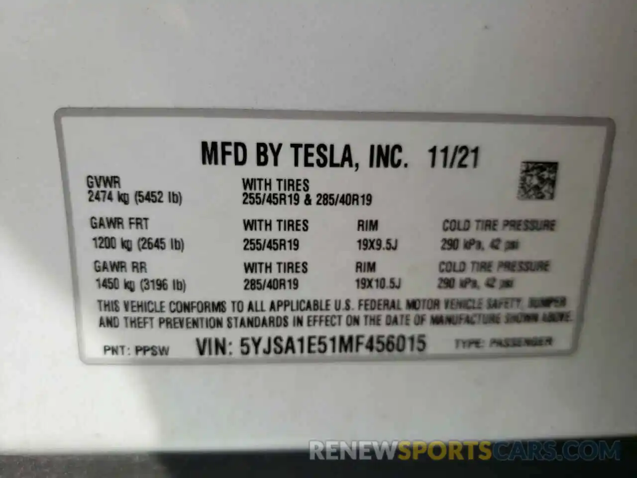 10 Photograph of a damaged car 5YJSA1E51MF456015 TESLA MODEL S 2021