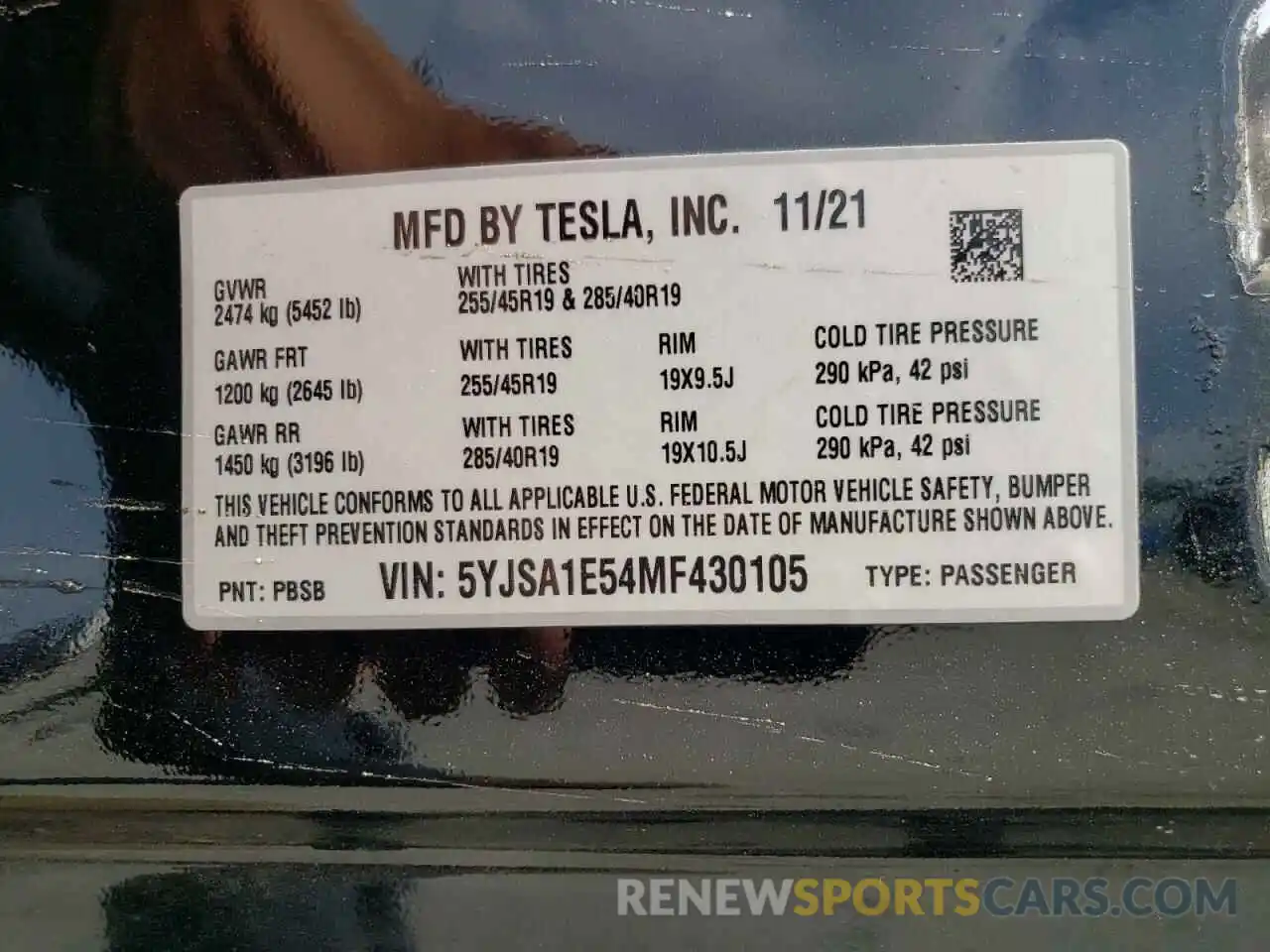 12 Photograph of a damaged car 5YJSA1E54MF430105 TESLA MODEL S 2021