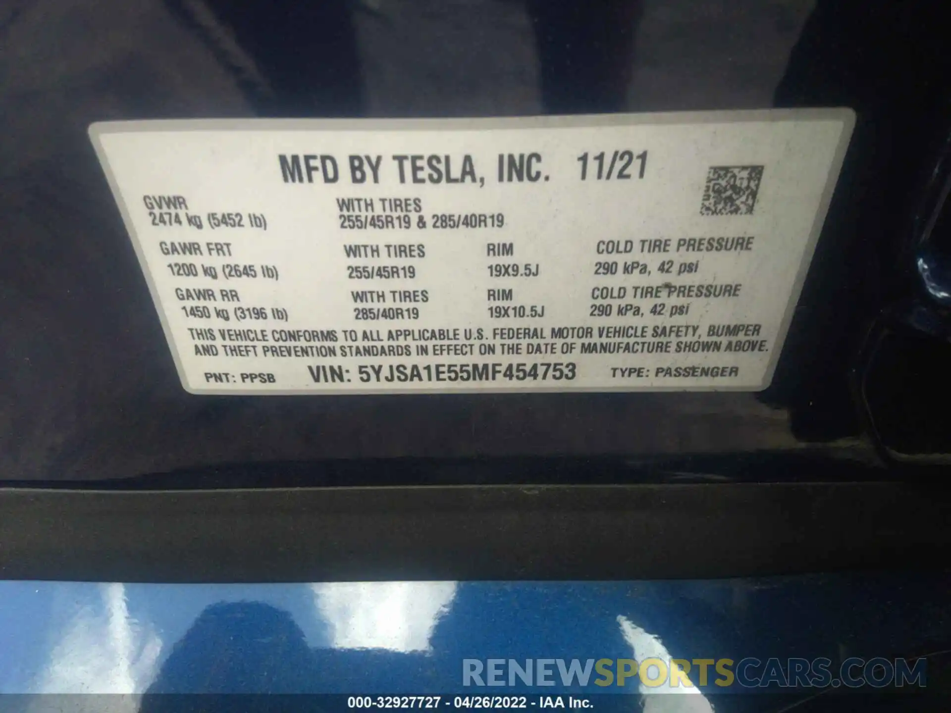 9 Photograph of a damaged car 5YJSA1E55MF454753 TESLA MODEL S 2021