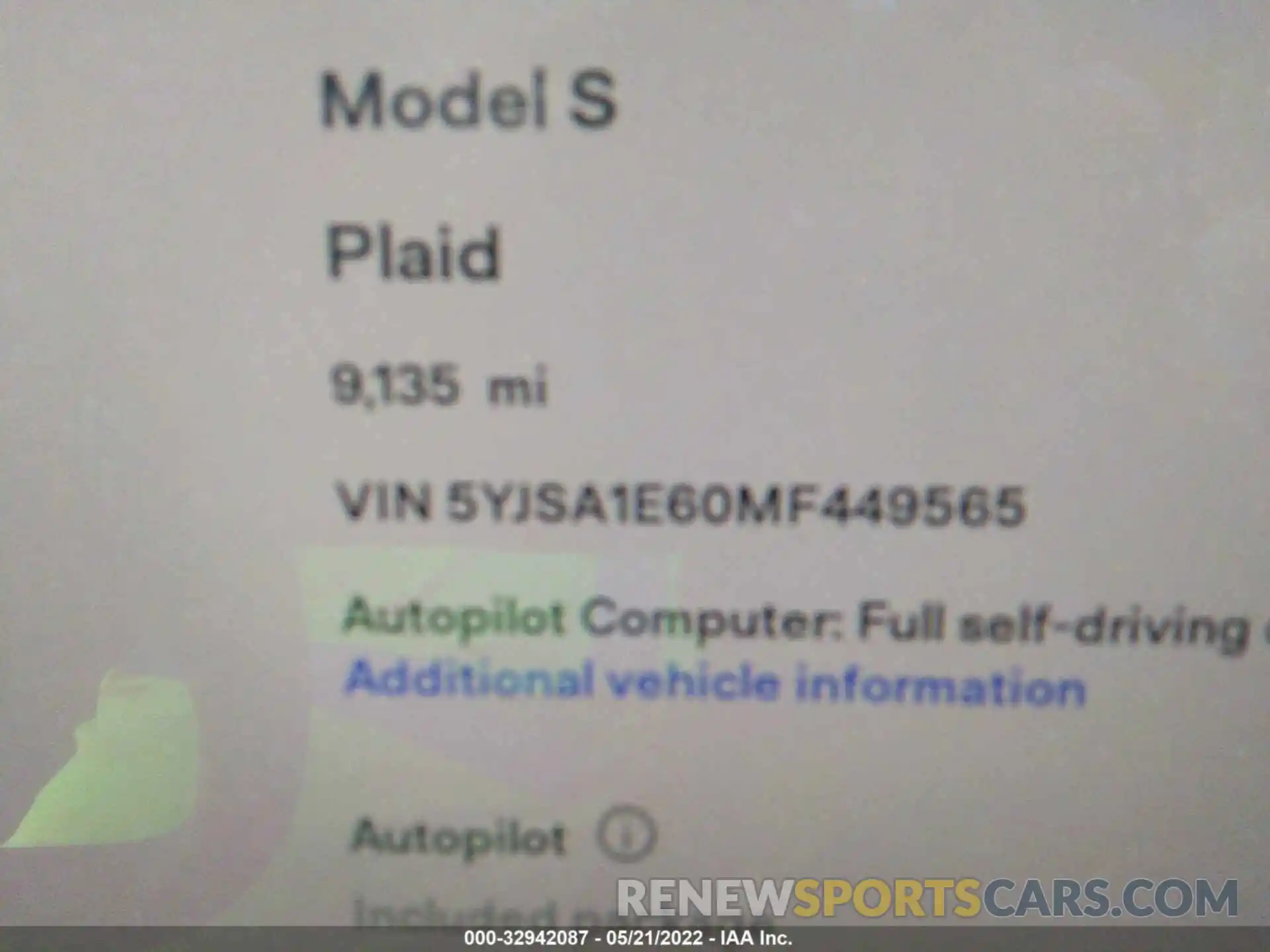 7 Photograph of a damaged car 5YJSA1E60MF449565 TESLA MODEL S 2021