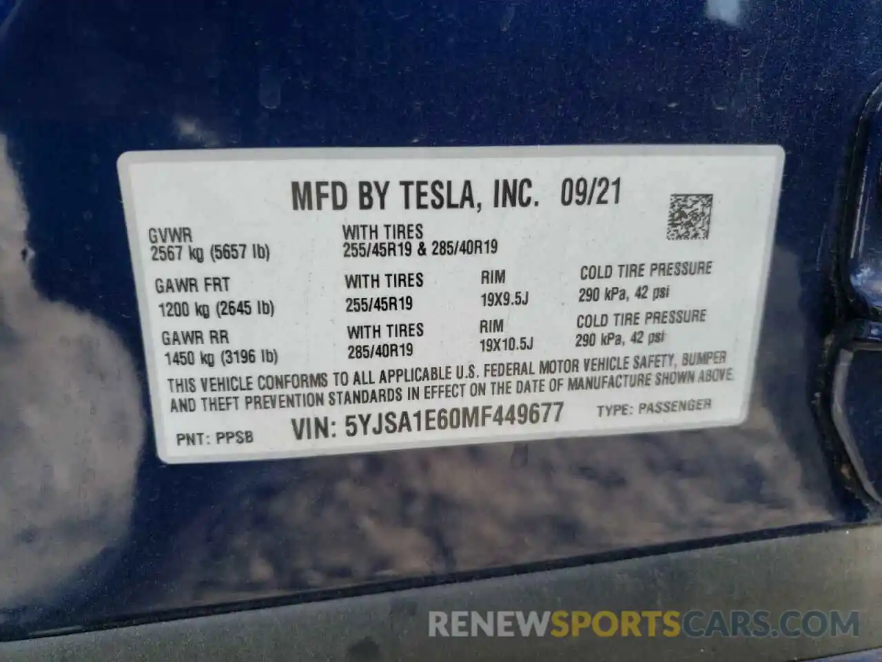 10 Фотография поврежденного автомобиля 5YJSA1E60MF449677 TESLA MODEL S 2021