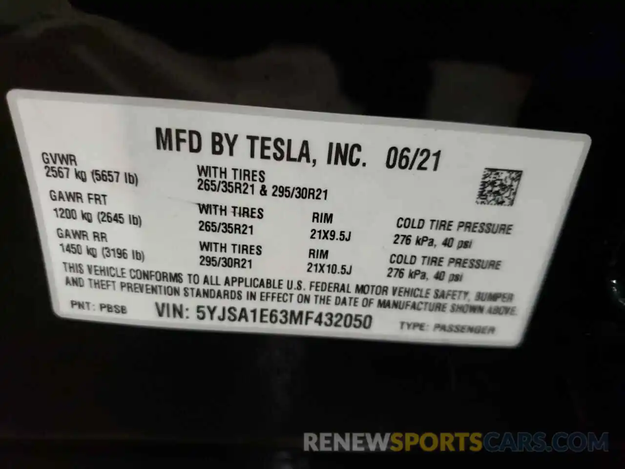 10 Photograph of a damaged car 5YJSA1E63MF432050 TESLA MODEL S 2021