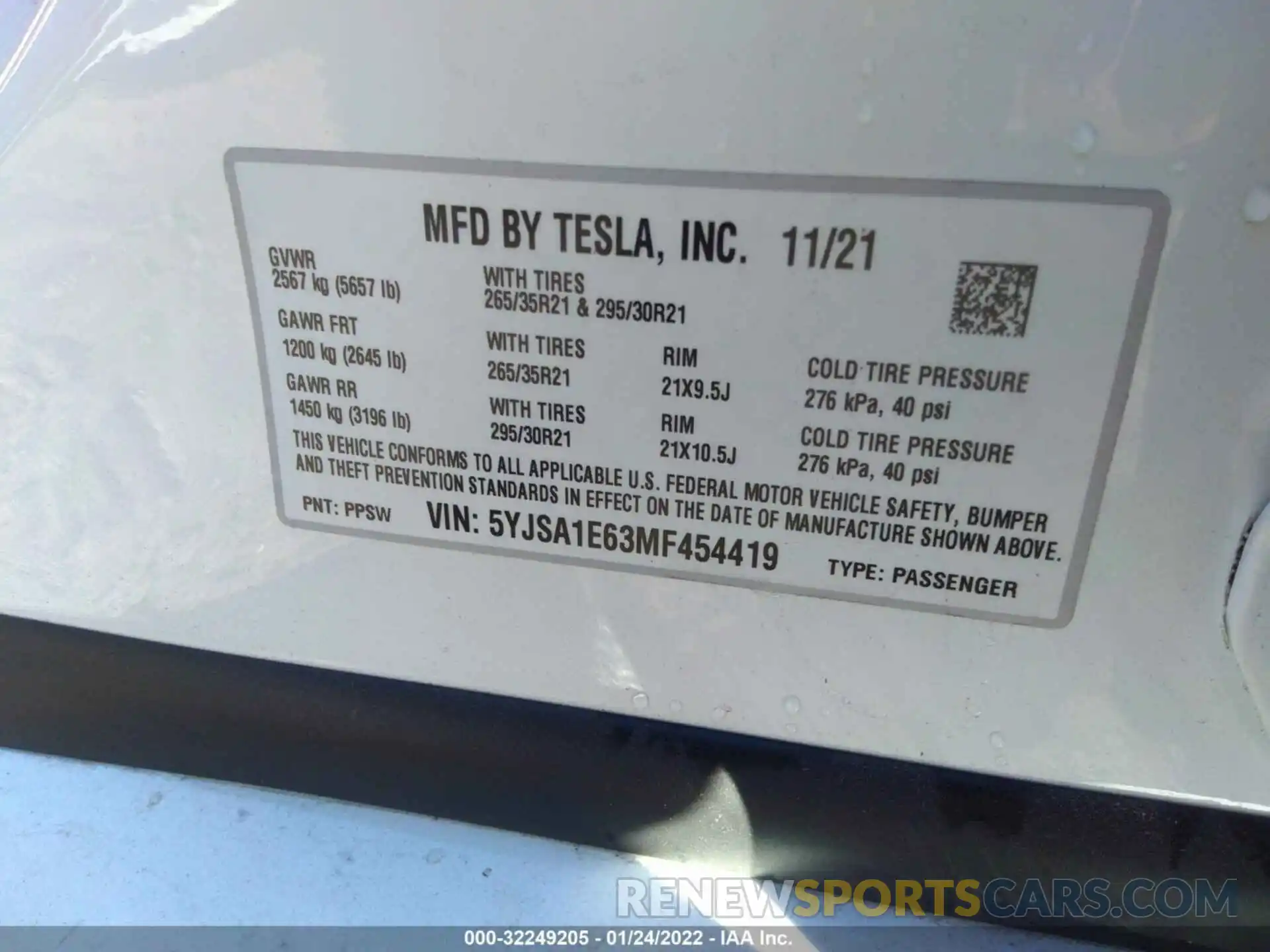 9 Photograph of a damaged car 5YJSA1E63MF454419 TESLA MODEL S 2021