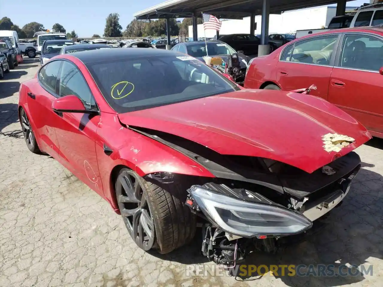 1 Photograph of a damaged car 5YJSA1E67MF436022 TESLA MODEL S 2021