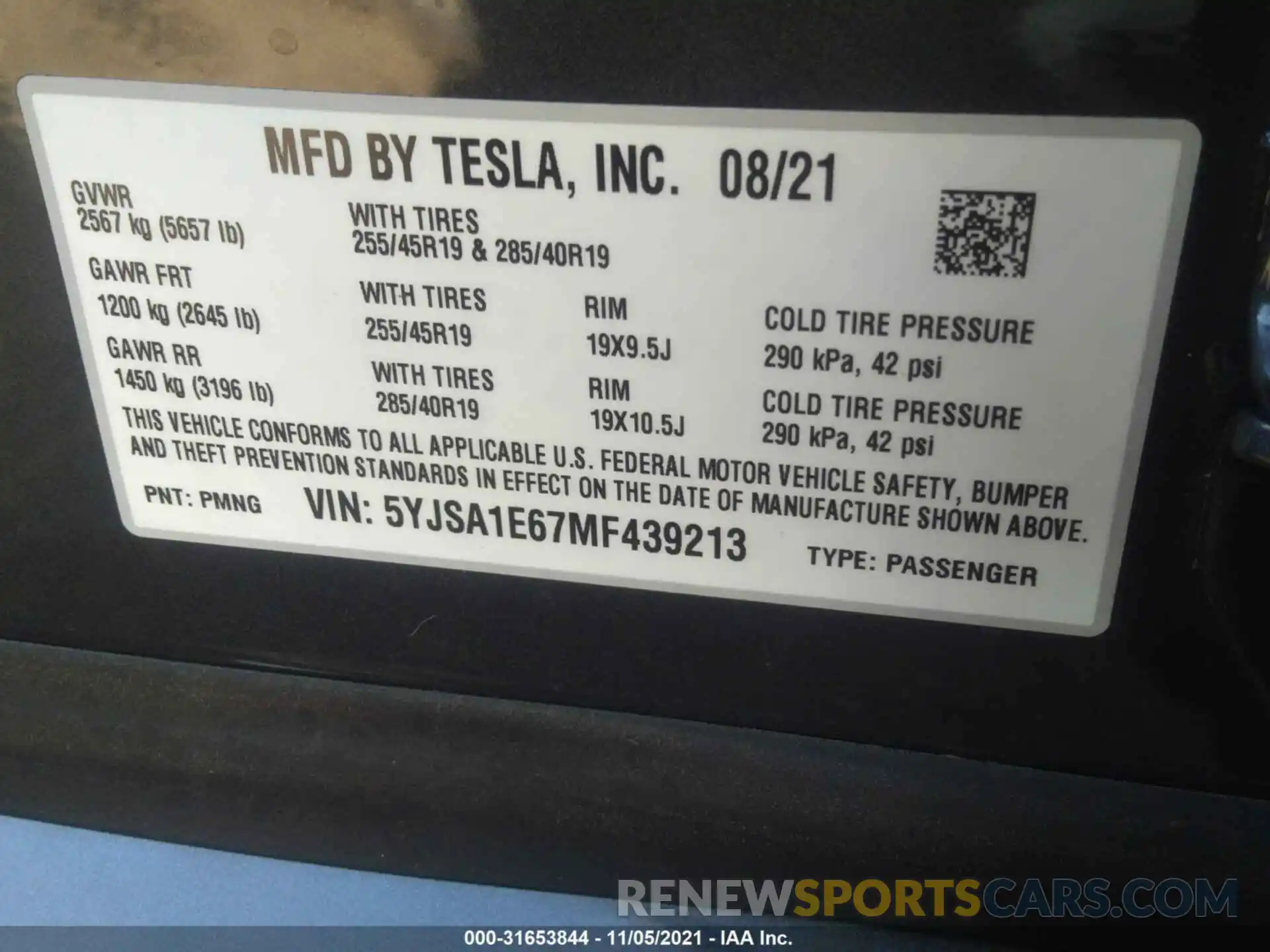 9 Photograph of a damaged car 5YJSA1E67MF439213 TESLA MODEL S 2021