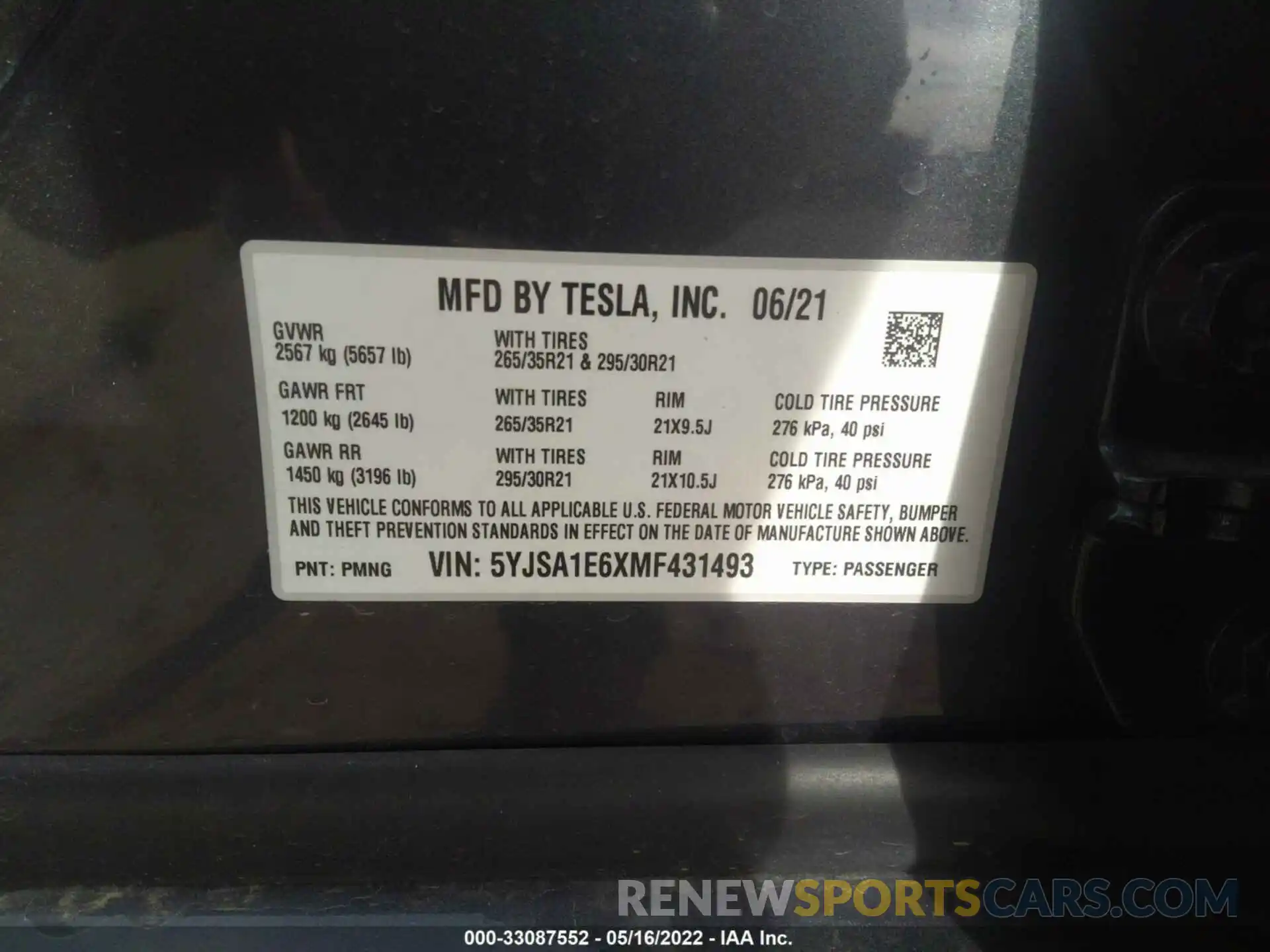 9 Photograph of a damaged car 5YJSA1E6XMF431493 TESLA MODEL S 2021