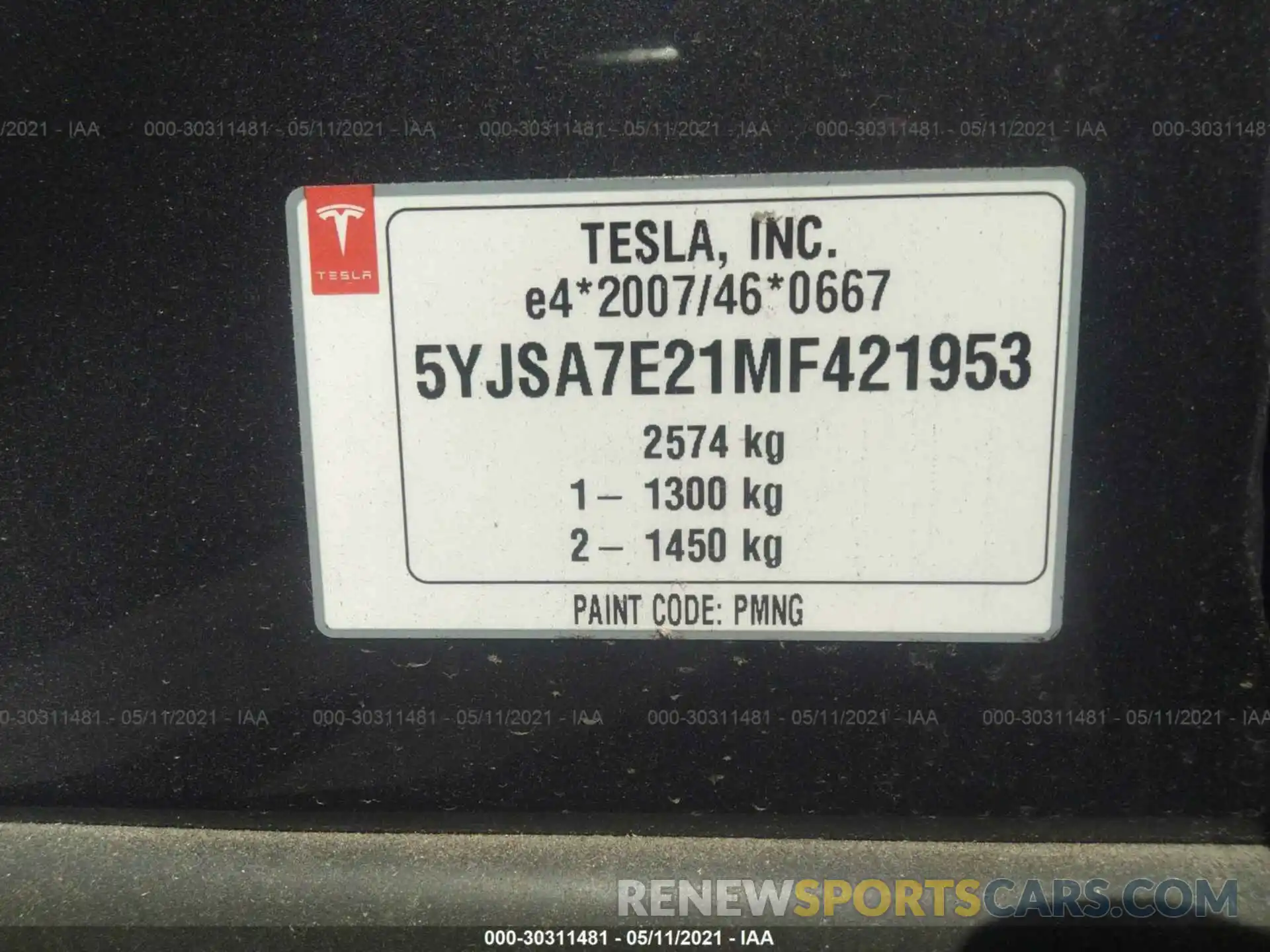 9 Photograph of a damaged car 5YJSA7E21MF421953 TESLA MODEL S 2021