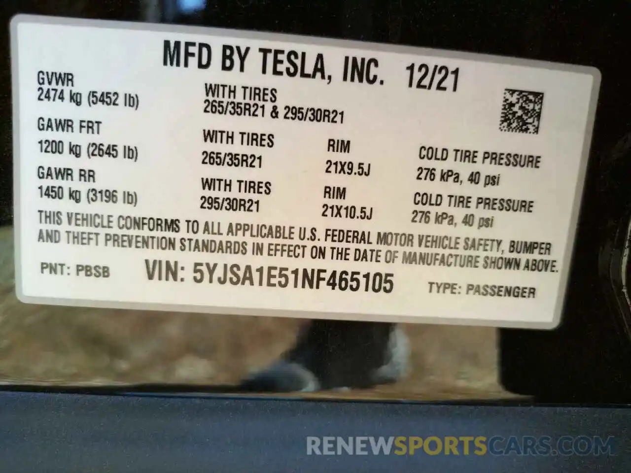 10 Photograph of a damaged car 5YJSA1E51NF465105 TESLA MODEL S 2022