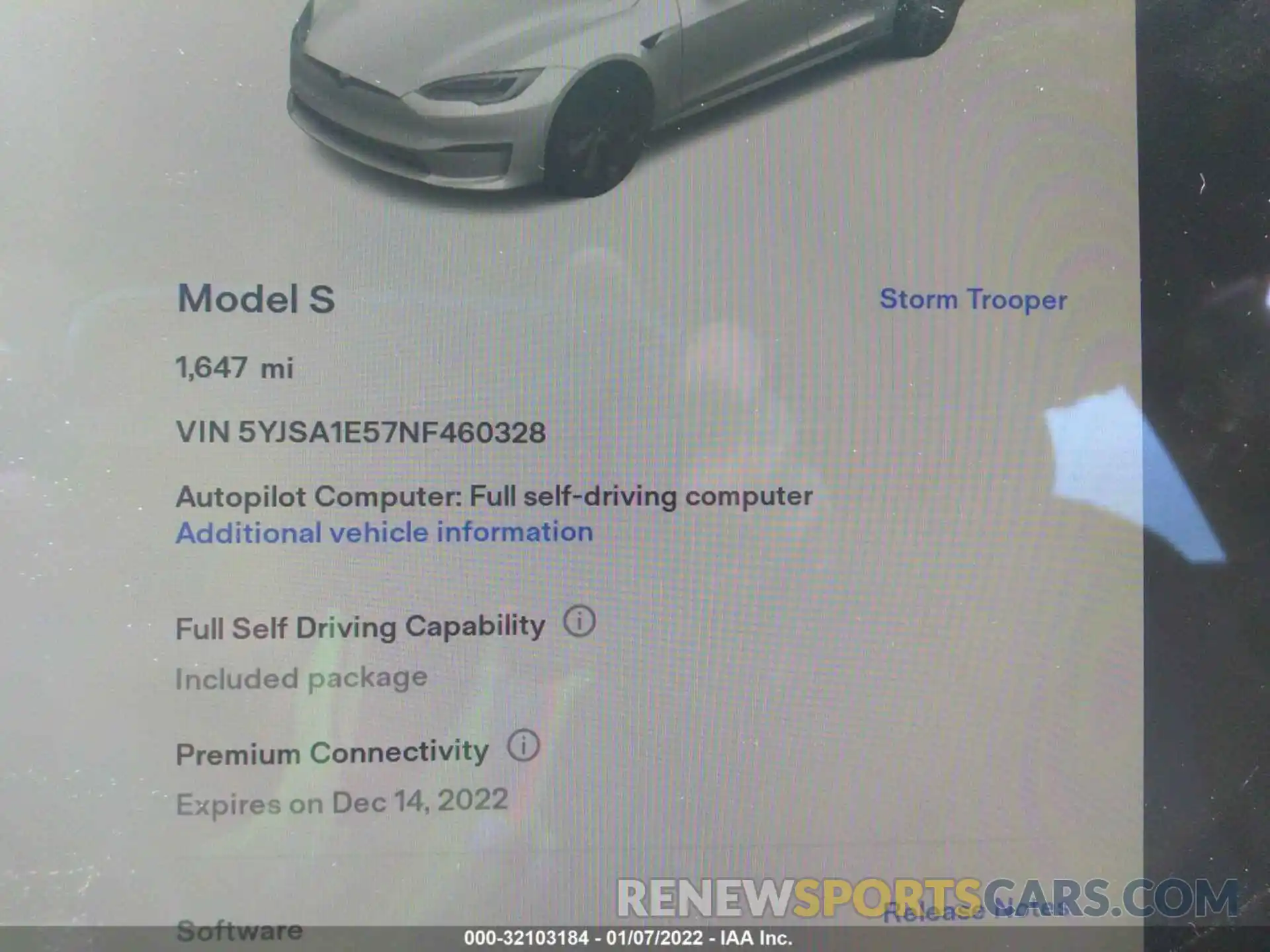 7 Photograph of a damaged car 5YJSA1E57NF460328 TESLA MODEL S 2022