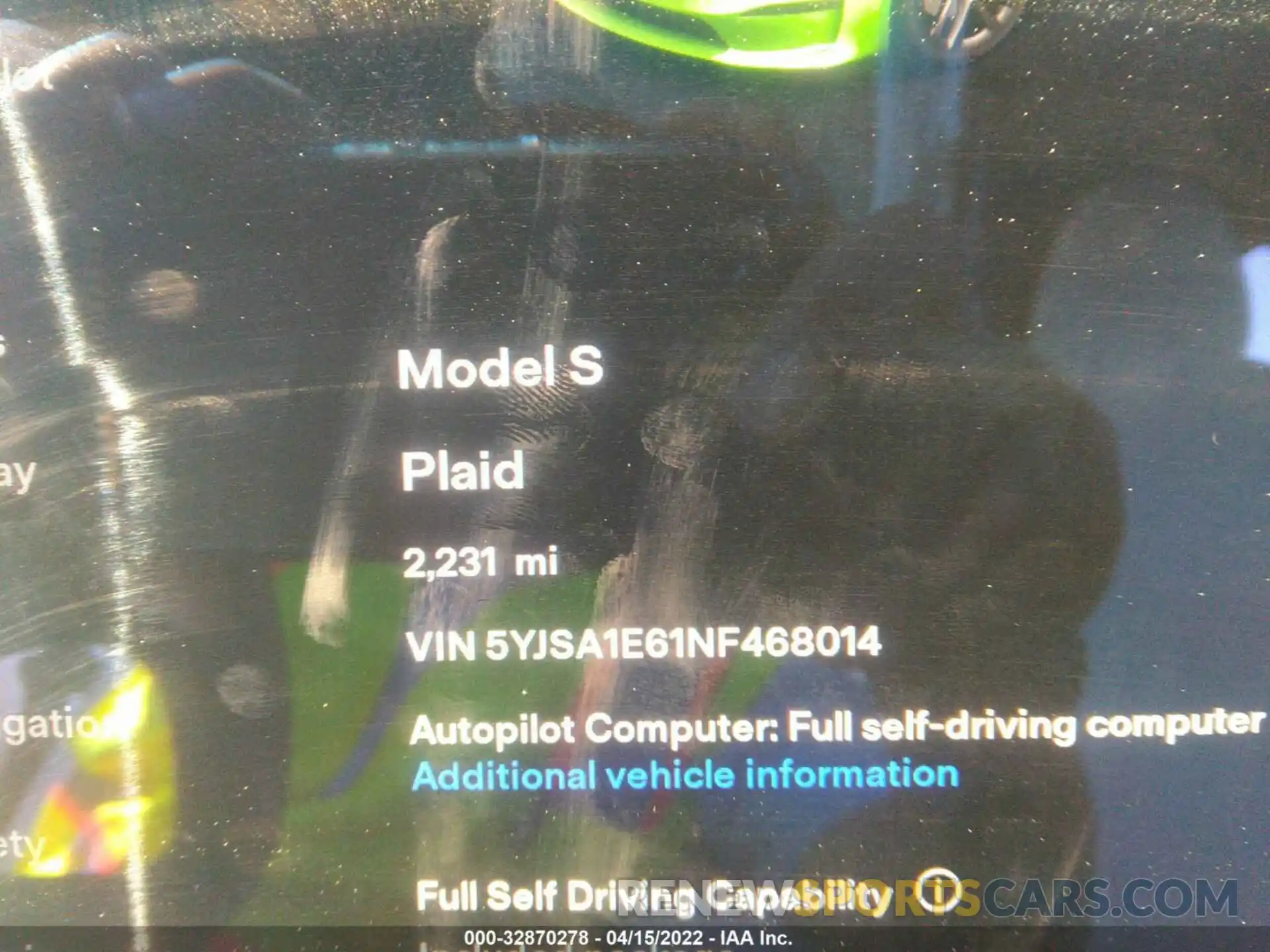 7 Photograph of a damaged car 5YJSA1E61NF468014 TESLA MODEL S 2022