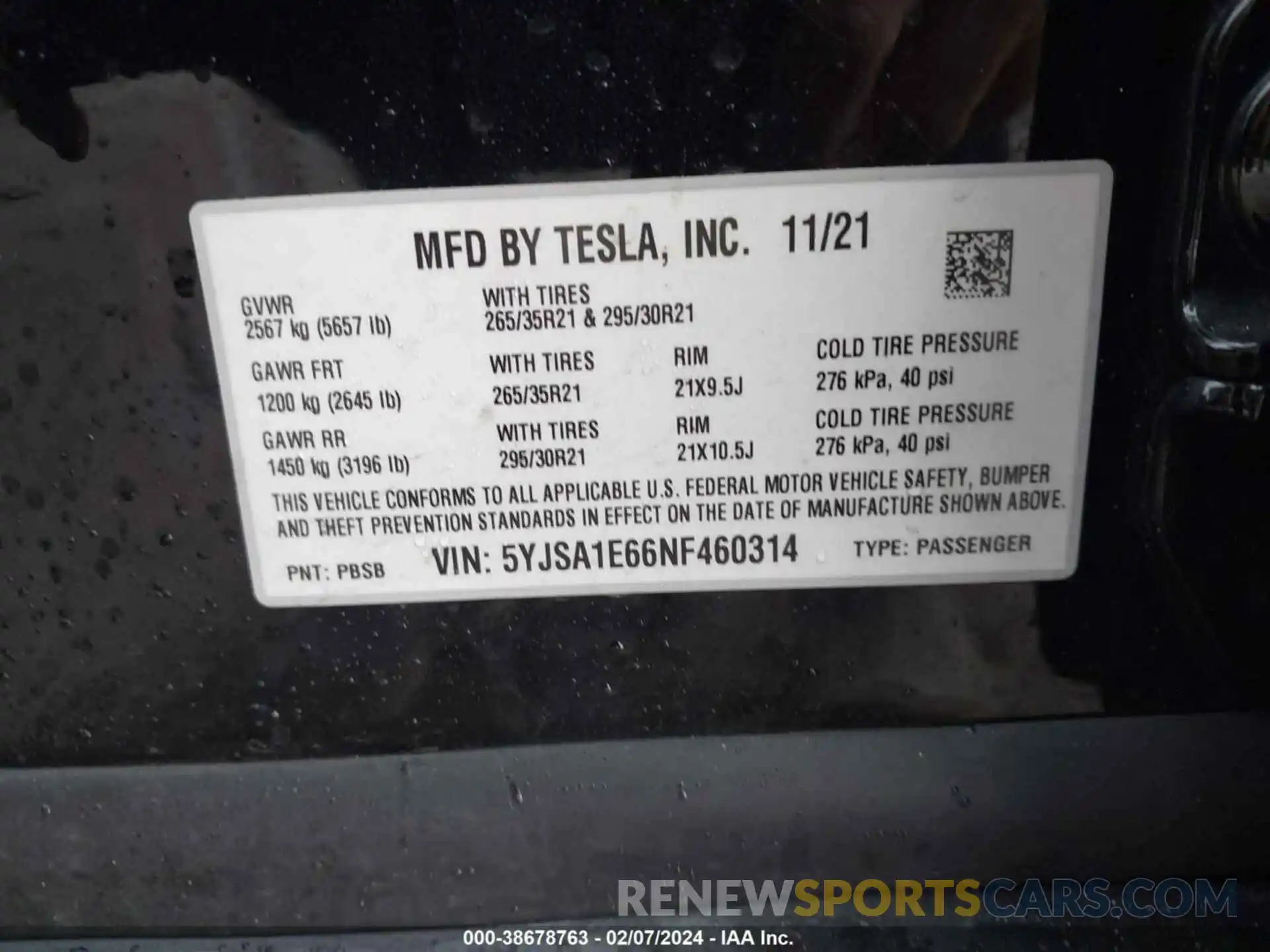 9 Фотография поврежденного автомобиля 5YJSA1E66NF460314 TESLA MODEL S 2022