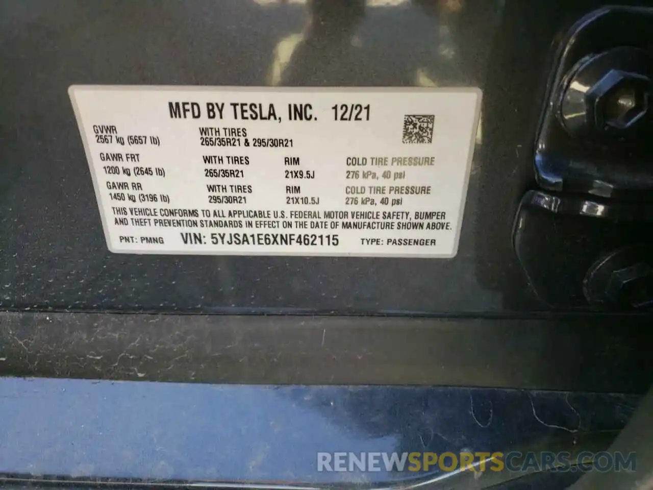 10 Фотография поврежденного автомобиля 5YJSA1E6XNF462115 TESLA MODEL S EV 2022