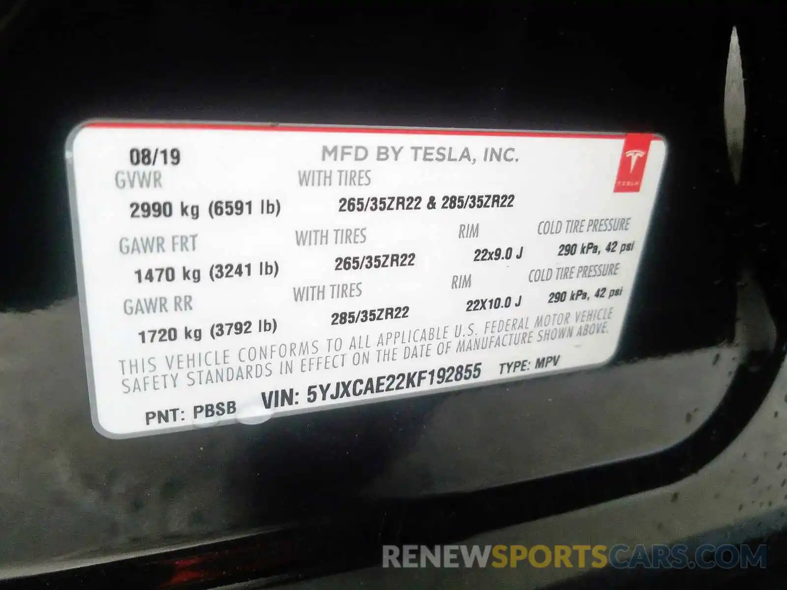 10 Photograph of a damaged car 5YJXCAE22KF192855 TESLA MODEL X 2019