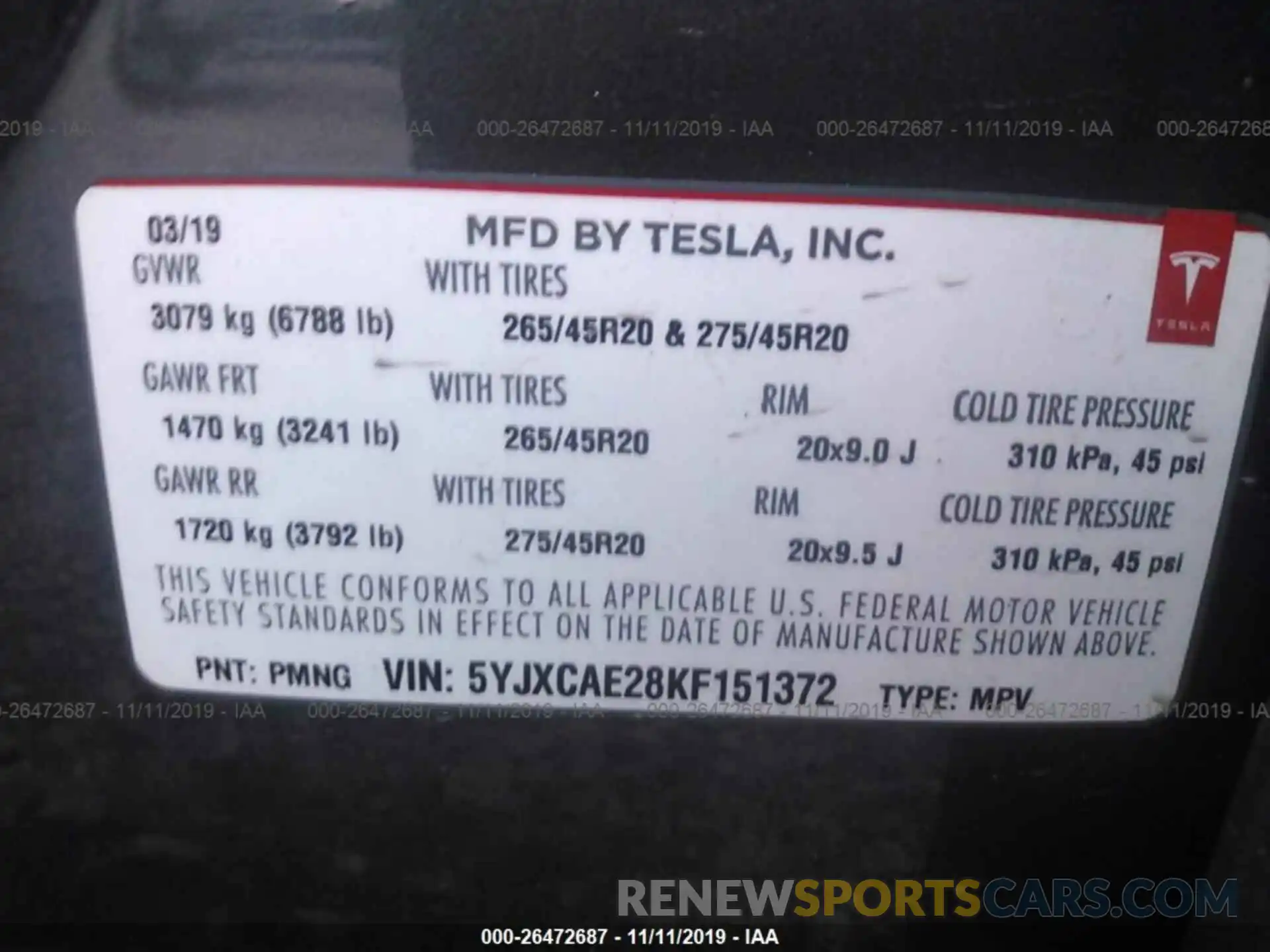 9 Photograph of a damaged car 5YJXCAE28KF151372 TESLA MODEL X 2019