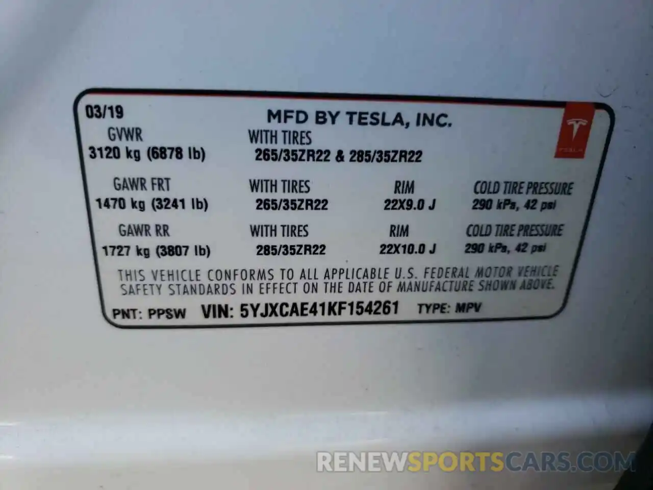 10 Photograph of a damaged car 5YJXCAE41KF154261 TESLA MODEL X 2019