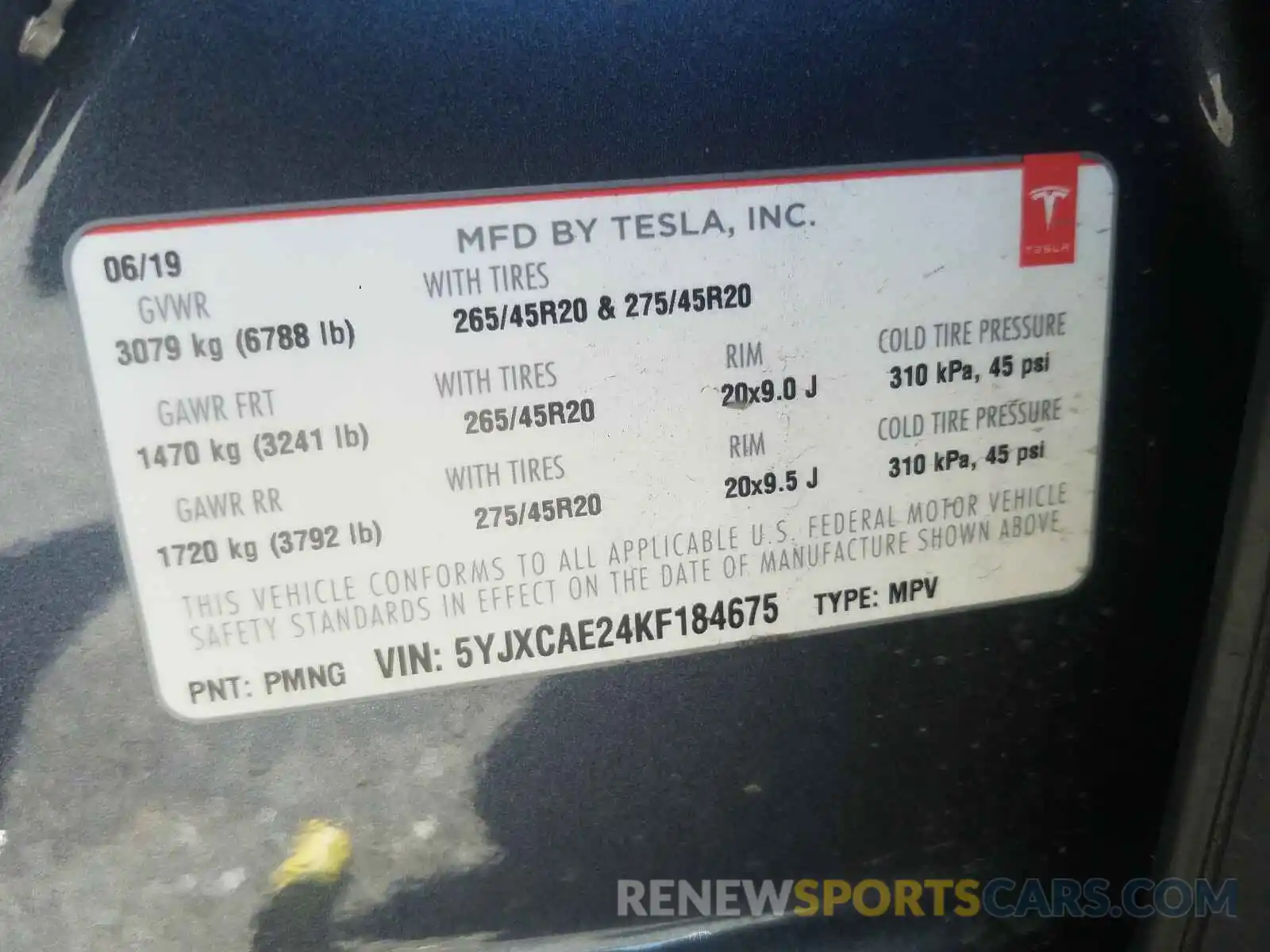 10 Photograph of a damaged car 5YJXCAL24KF184675 TESLA MODEL X 2019