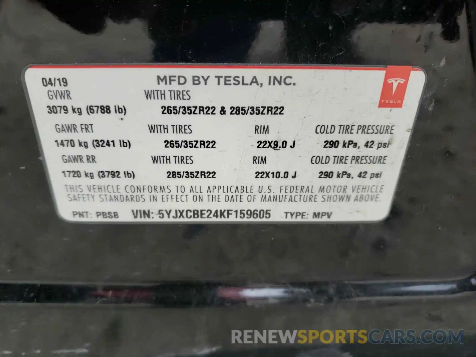 10 Photograph of a damaged car 5YJXCBE24KF159605 TESLA MODEL X 2019