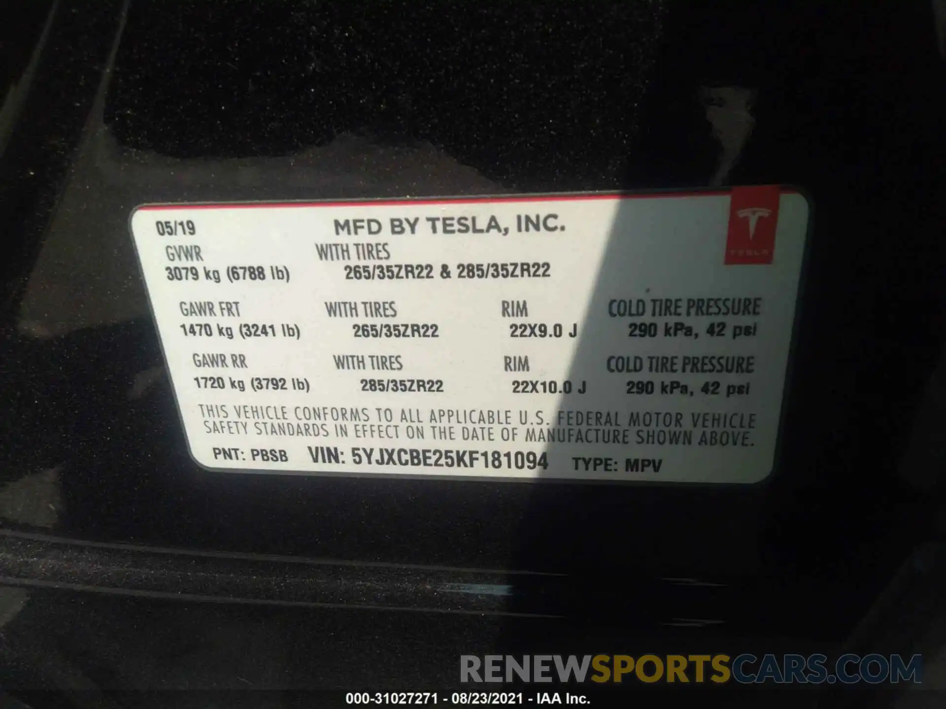 9 Фотография поврежденного автомобиля 5YJXCBE25KF181094 TESLA MODEL X 2019