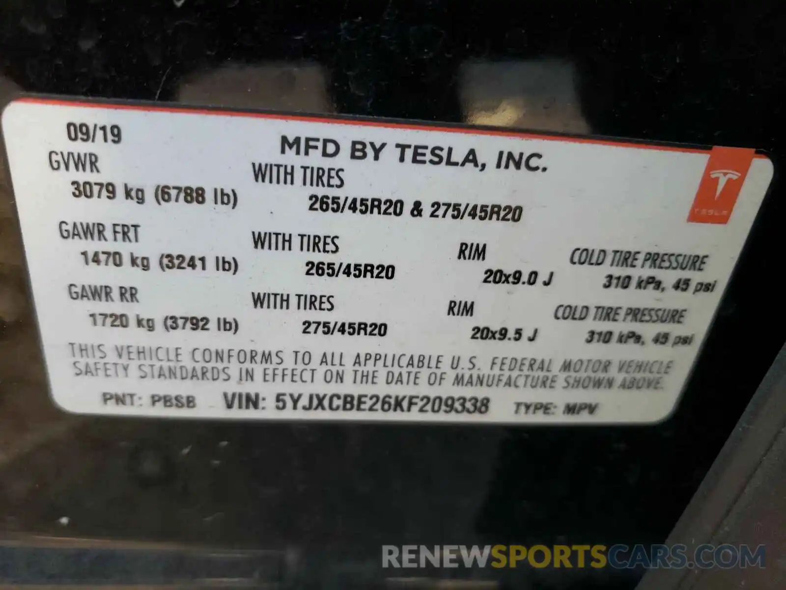 10 Photograph of a damaged car 5YJXCBE26KF209338 TESLA MODEL X 2019