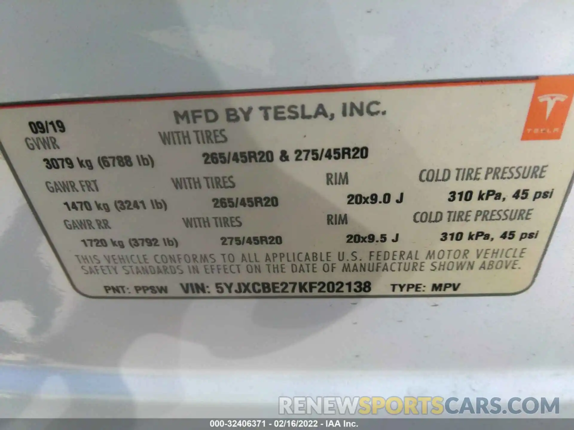 9 Photograph of a damaged car 5YJXCBE27KF202138 TESLA MODEL X 2019